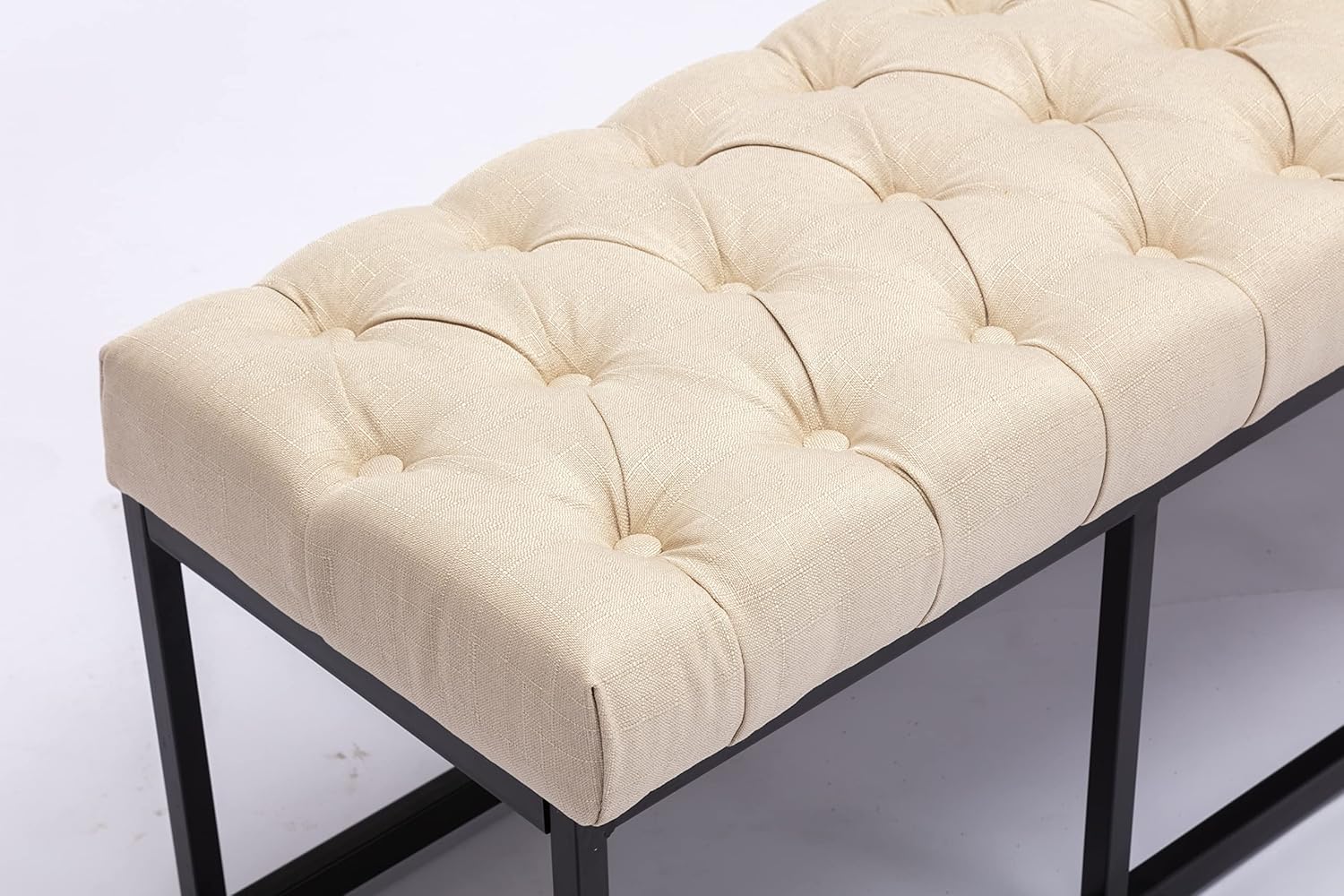 Banco largo tapizado con patas de metal, banco de extremo de cama para dormitorio, banco de entrada.