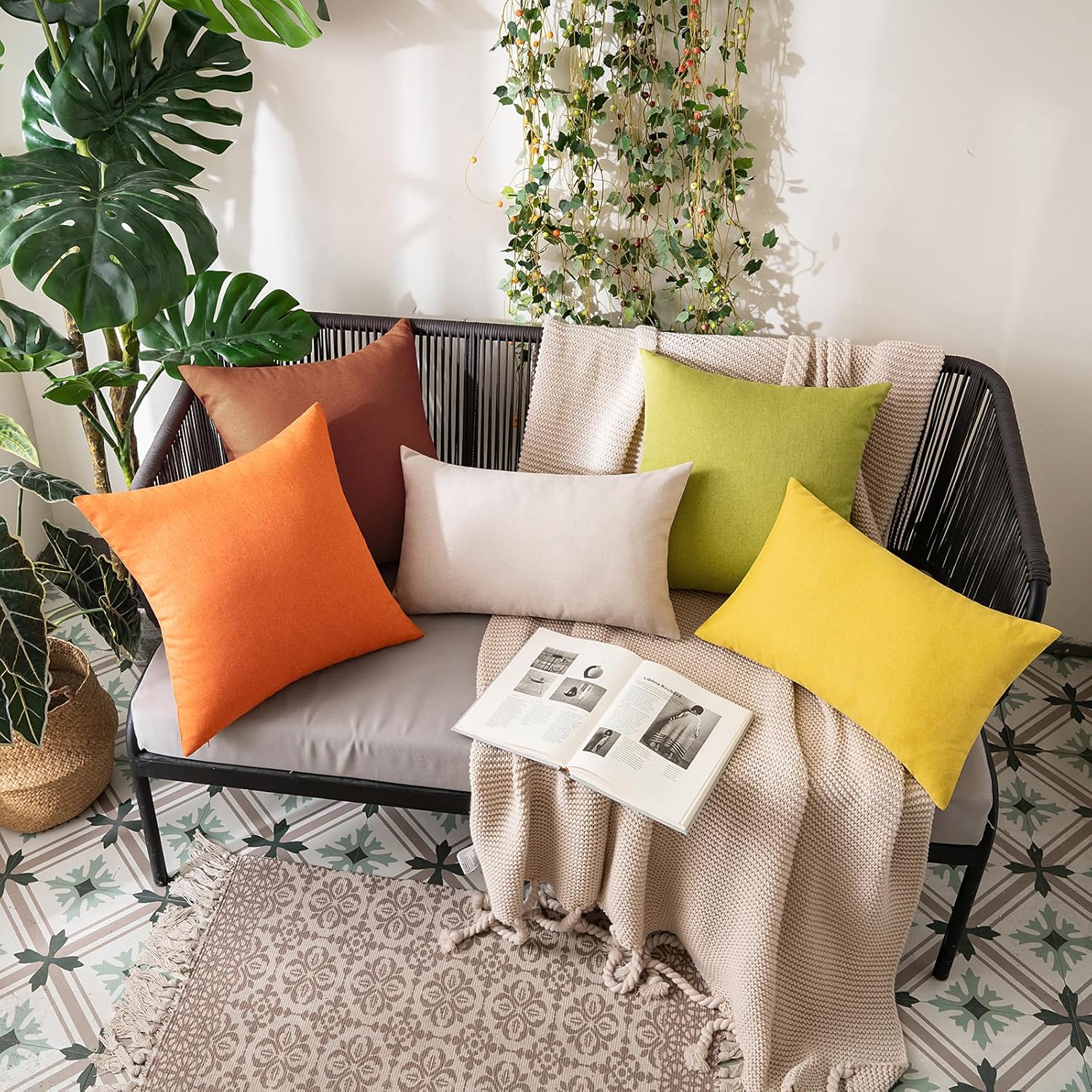 MIULEE Paquete de 2 fundas de almohada decorativas para exteriores, impermeables, sólidas, de lino sintético, para jardín, granja, patio, tienda de