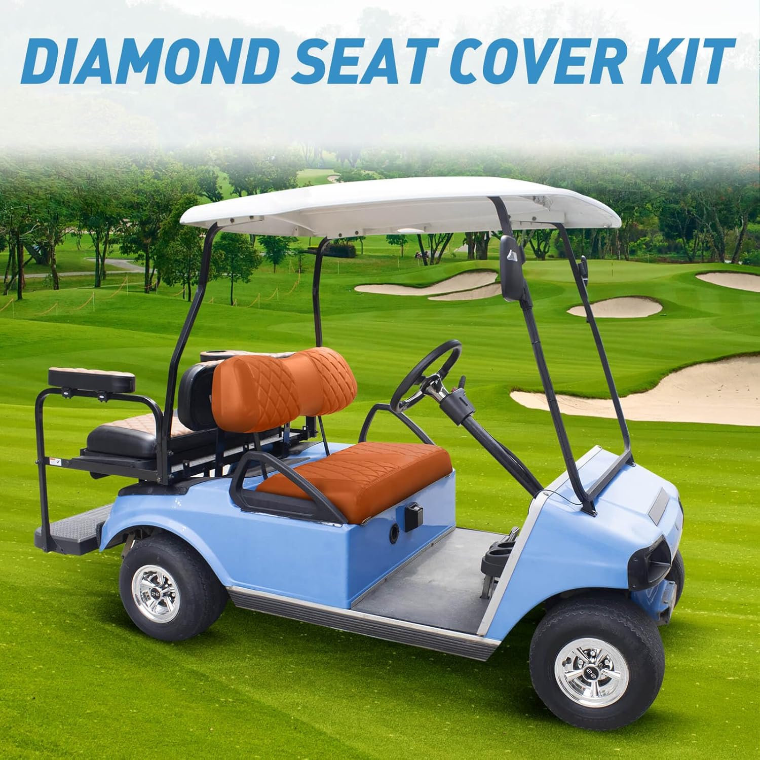 NOKINS Kit de fundas de asiento de diamante para carrito de golf, para club car EZGO Yamaha cojín de asiento ordinario, no hay necesidad de usar