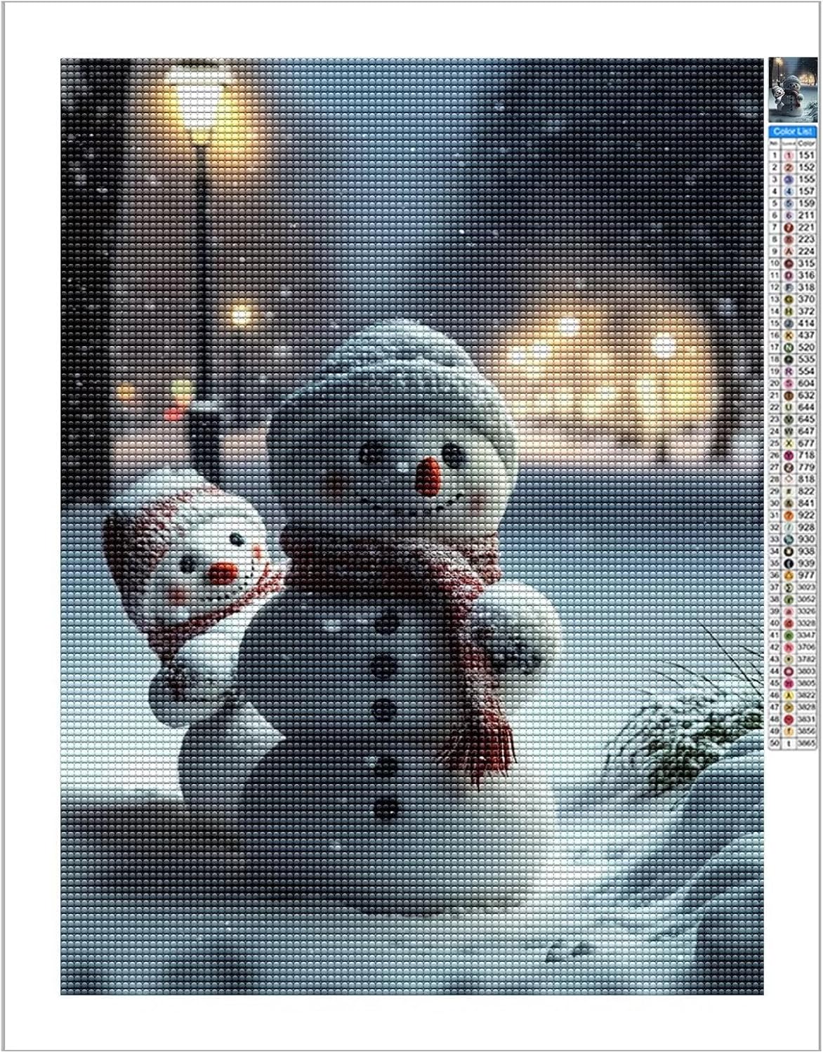 Juego de arte de diamantes  Lindo muñeco de nieve  Paisaje de invierno, arte redondo de gemas de diamante, decoración de pared de habitación de los