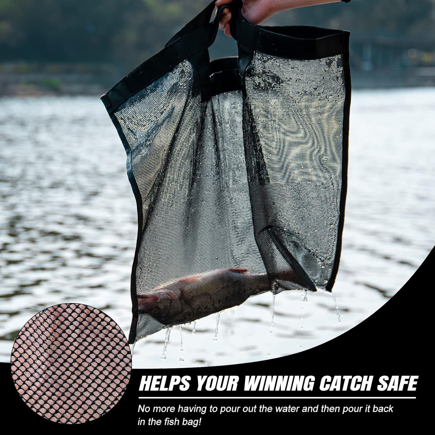 Goture Bolsa de pesca de torneo, agarre de peces y lubina con regla de pescado 3 en 1, bolsas de pesca de torneo de malla interior extraíble, bolsa