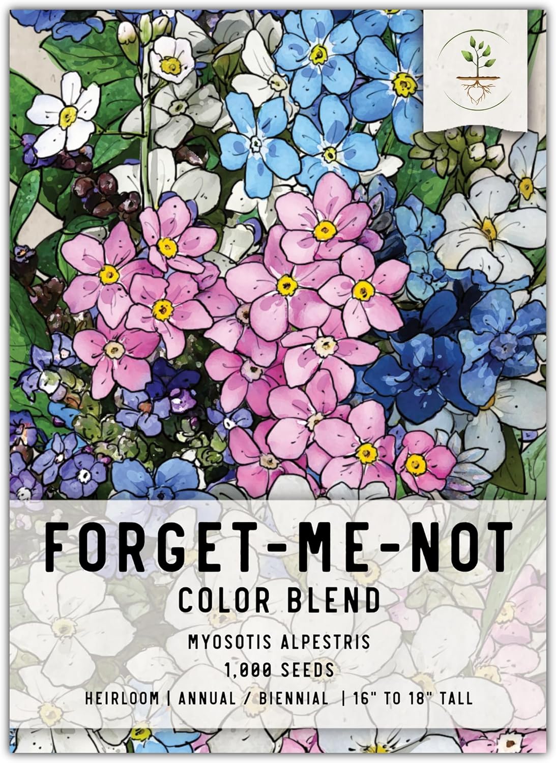 Seed Needs, Mixed Forget Me Not Seeds – 1000 semillas tradicionales para plantar Myosotis alpestris – Flores rosadas, azules y blancas, polinizadas
