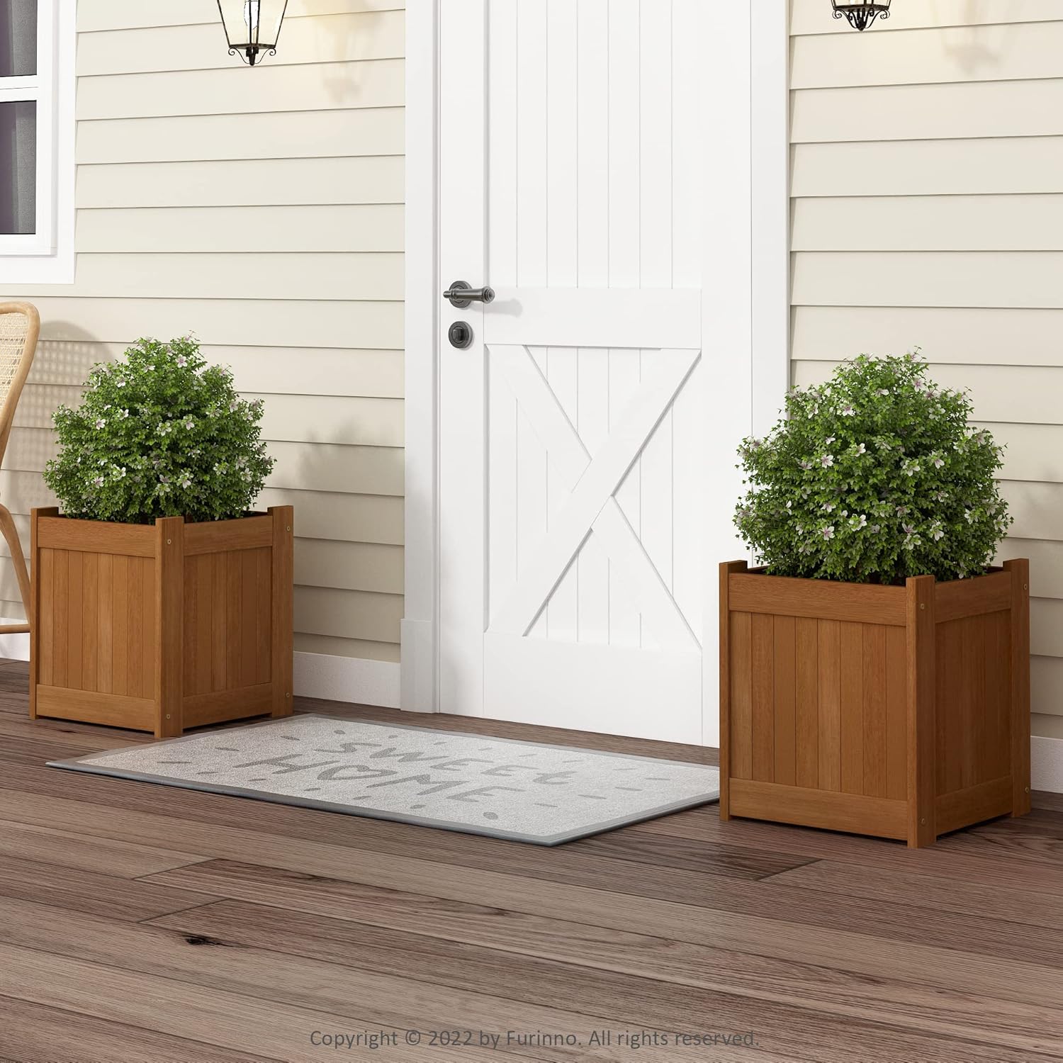 Furinno 2-FG16450 Tioman – Maceta de flores de madera dura, dos unidades, color natural