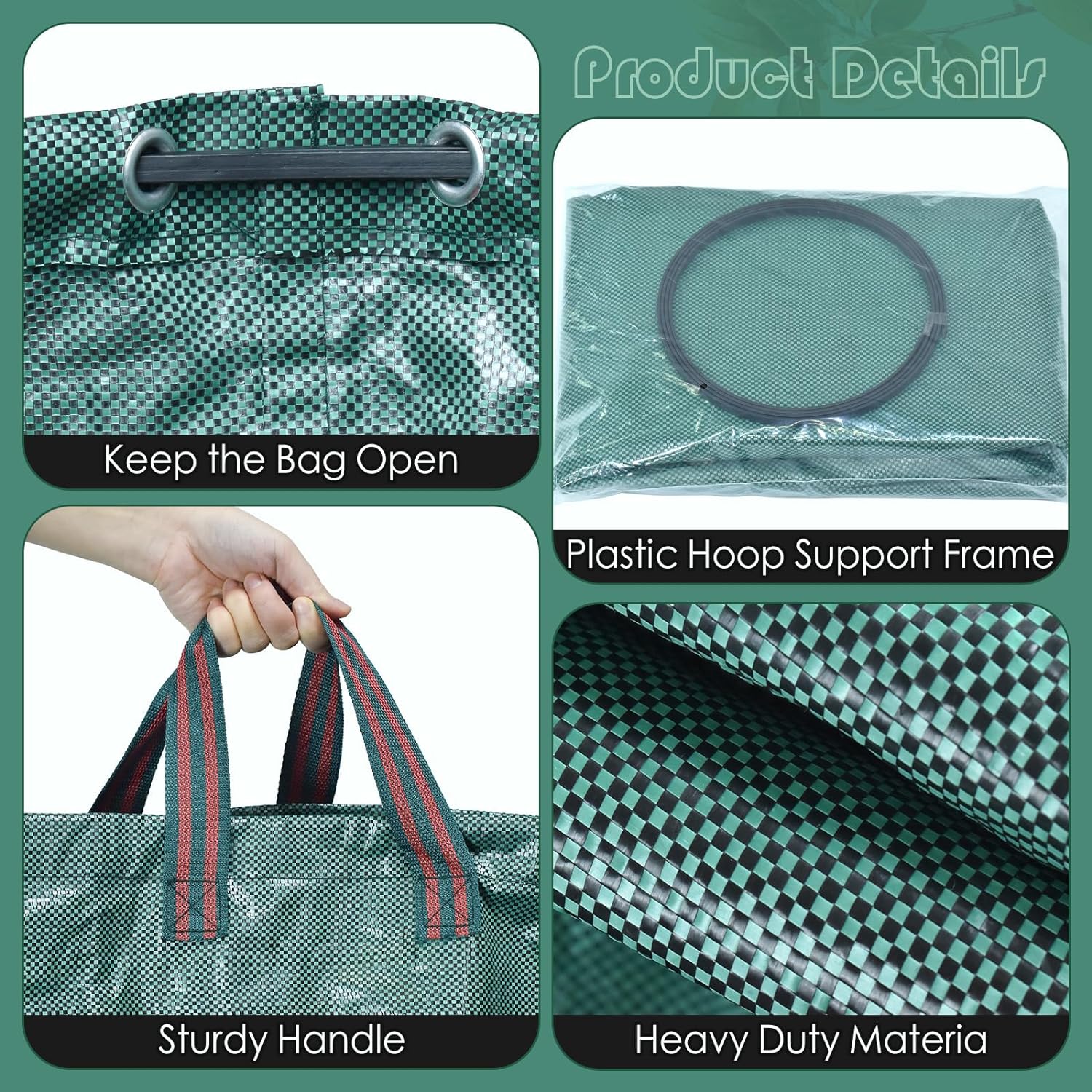IWNTWY Paquete de 2 bolsas de 32 galones, bolsas de basura reutilizables para patio, bolsas de césped plegables resistentes con 4 asas, bolsa de