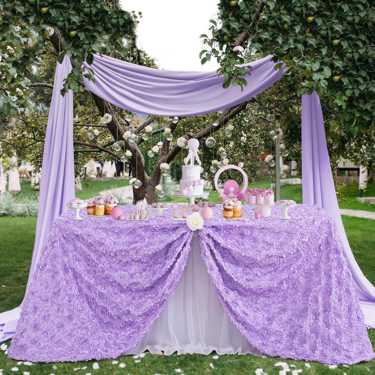 Mantel rectangular con diseño de rosetas 3D de satén para decoración de boda