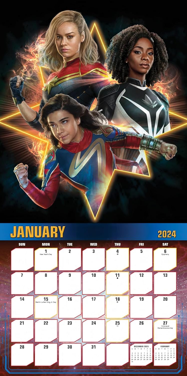 Calendario de Capitana Marvel 2024  Paquete de calendario de pared de lujo de Capitán Marvel 2024 con más de 100 calcomanías de calendario (regalos