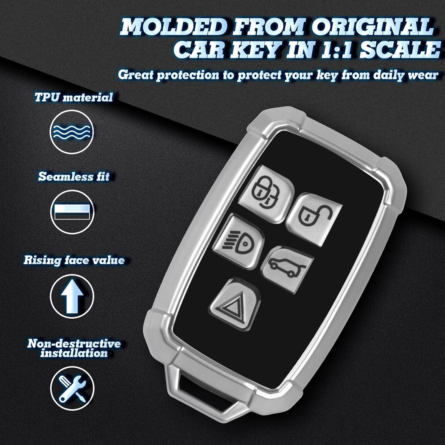 x xotic tech Funda para llavero compatible con Range Rover Evoque Discovery LR4 Land Rover Sport o Jaguar XF XJ F-PACE F-Type 5 botones, protección