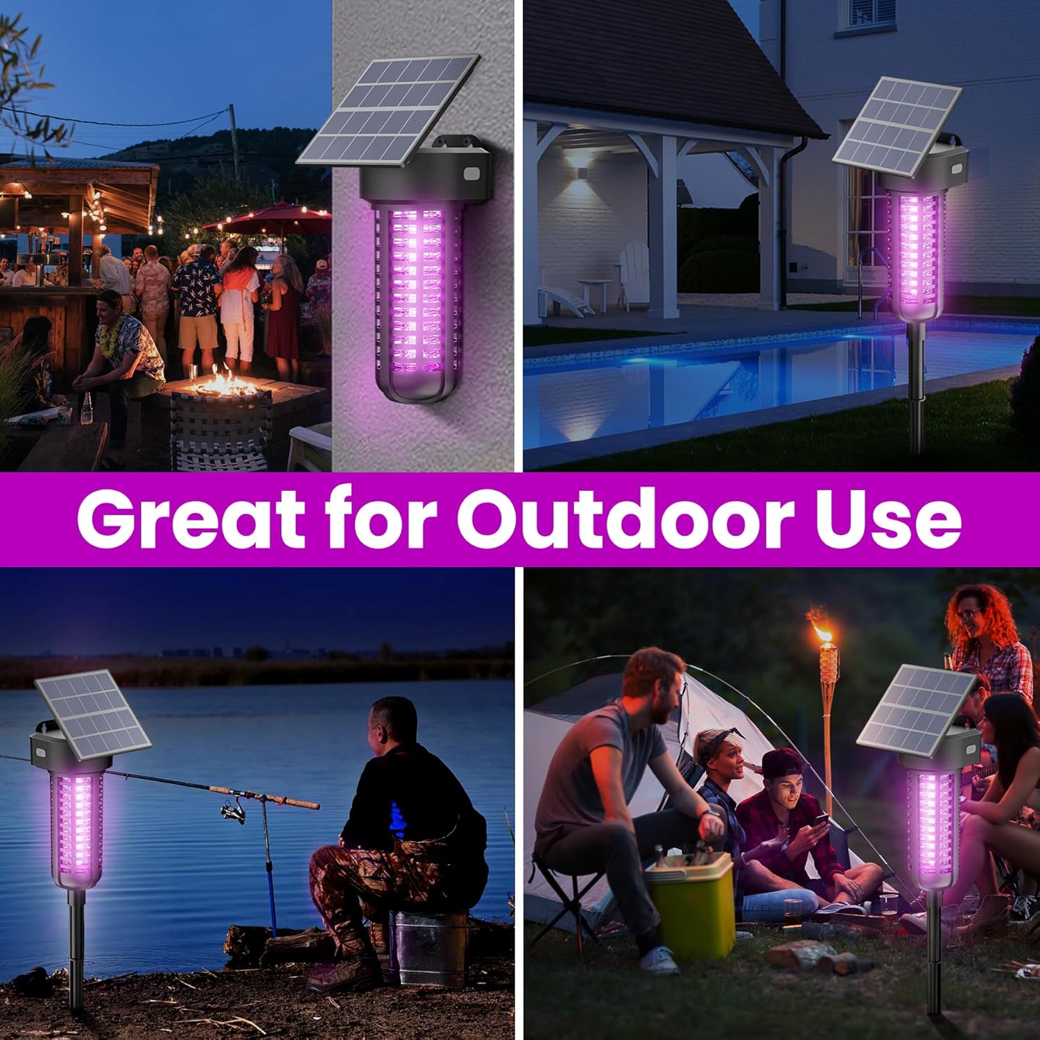 Solar Bug Zapper – Lámpara matamosquitos al aire libre, inalámbrica y recargable, matamoscas mosquitos, lámpara decorativa para patio y jardín