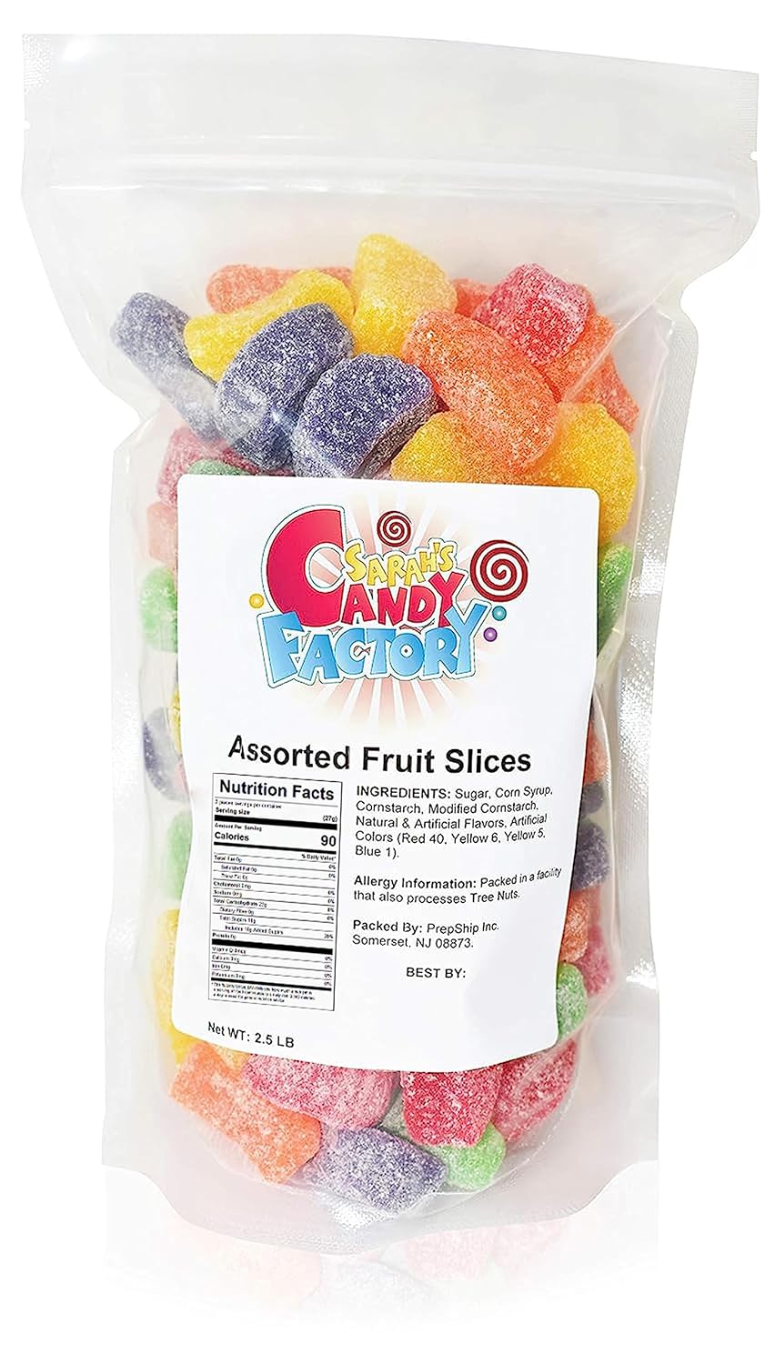 Sarah’s Candy Factory Caramelos surtidos de rebanadas de frutas en bolsa resellable, 2.5 libras
