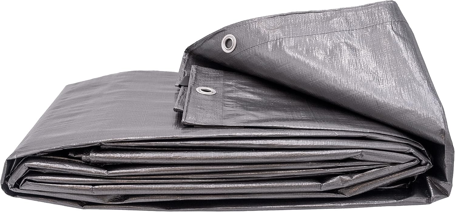 Lona plateada resistente de 40 pies x 60 pies, 6.0 onzas, 11-12 milésimas de pulgada