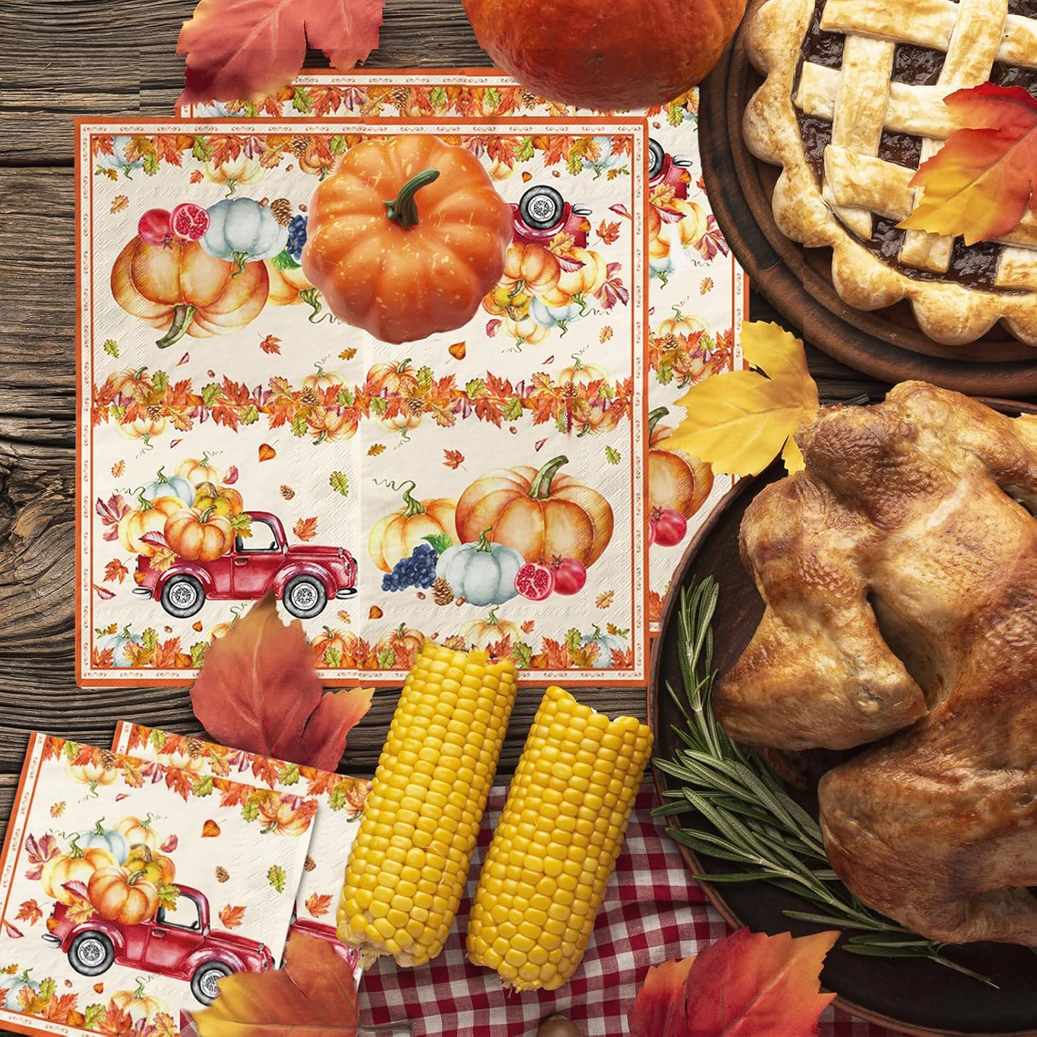 40 servilletas de otoño, decoraciones de fiesta de otoño, servilletas de calabaza, suministros de fiesta de Acción de Gracias, servilletas de hoja