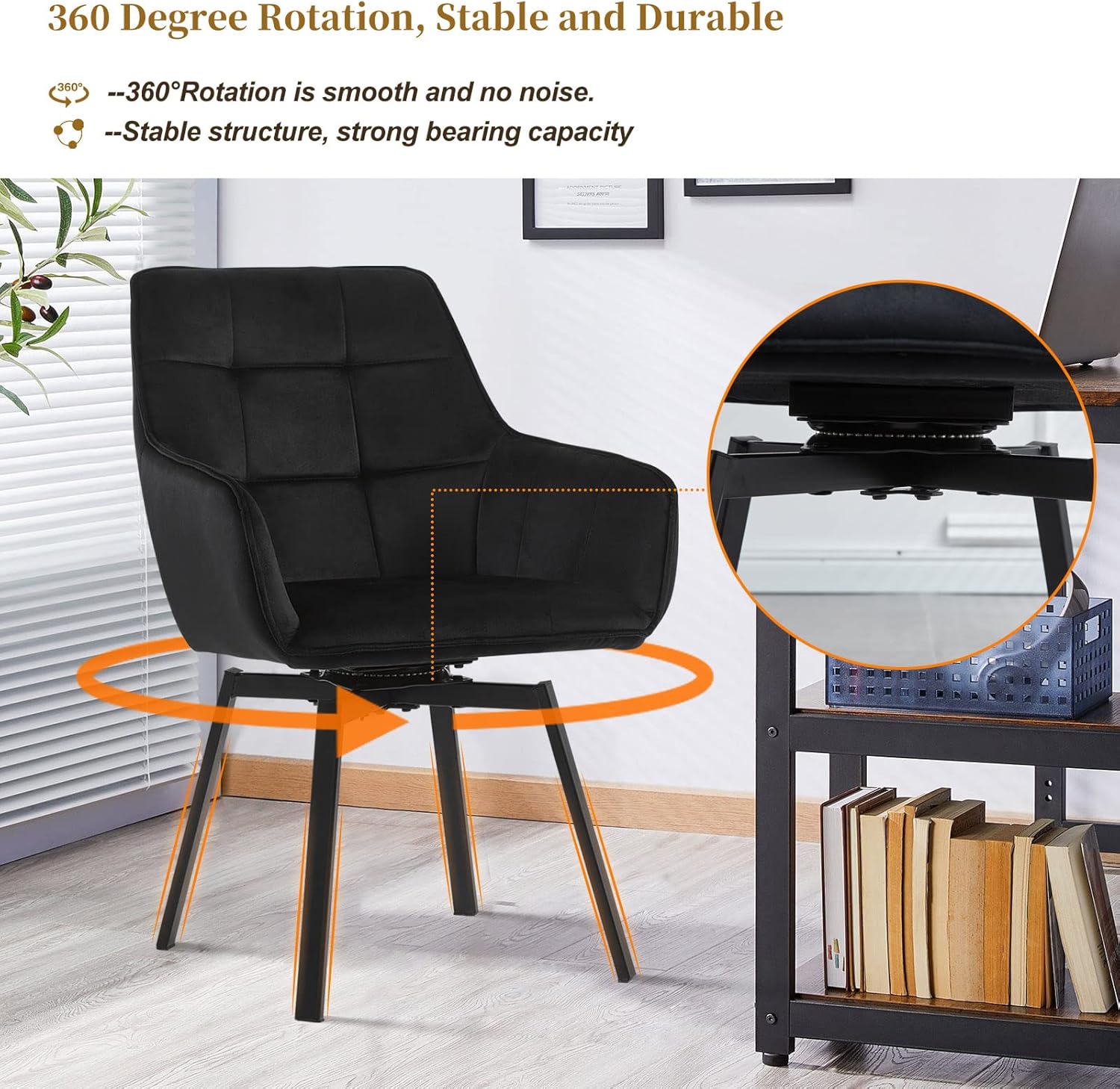 CLIPOP Juego de 2 sillas giratorias modernas, sillas giratorias de comedor para cocina, sillas de comedor de terciopelo con brazo, patas de metal