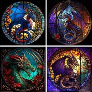 RYMILIE Kits de pintura de diamantes para adultos, paquete de 4 piezas de arte de diamantes 5D de dragón para bricolaje, pinturas de puntos de RYMILIE Kits de pintura de diamantes para adultos, paquete de 4 piezas de arte de diamantes 5D de dragón para bricolaje, pinturas de puntos de