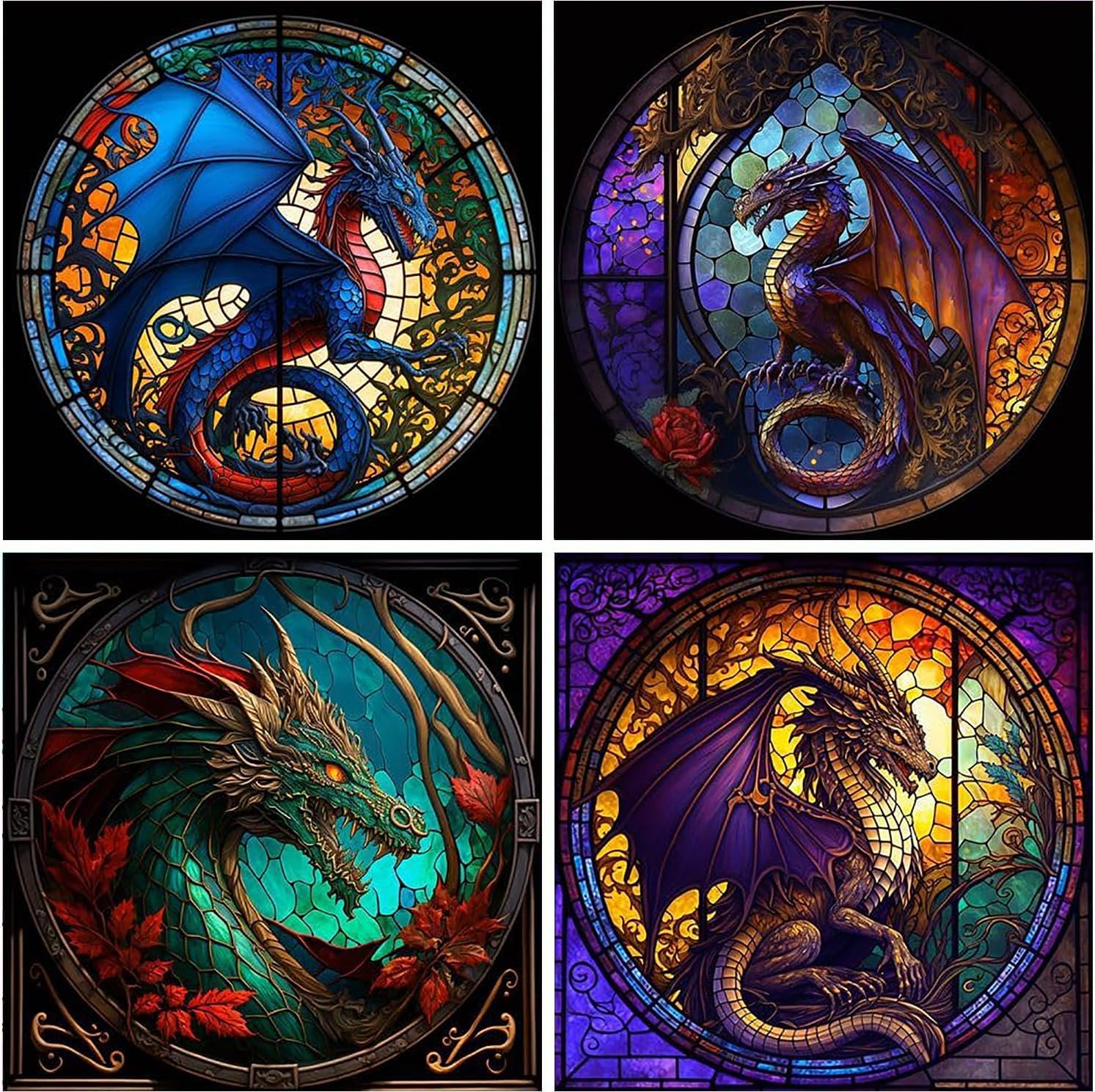 RYMILIE Kits de pintura de diamantes para adultos, paquete de 4 piezas de arte de diamantes 5D de dragón para bricolaje, pinturas de puntos de