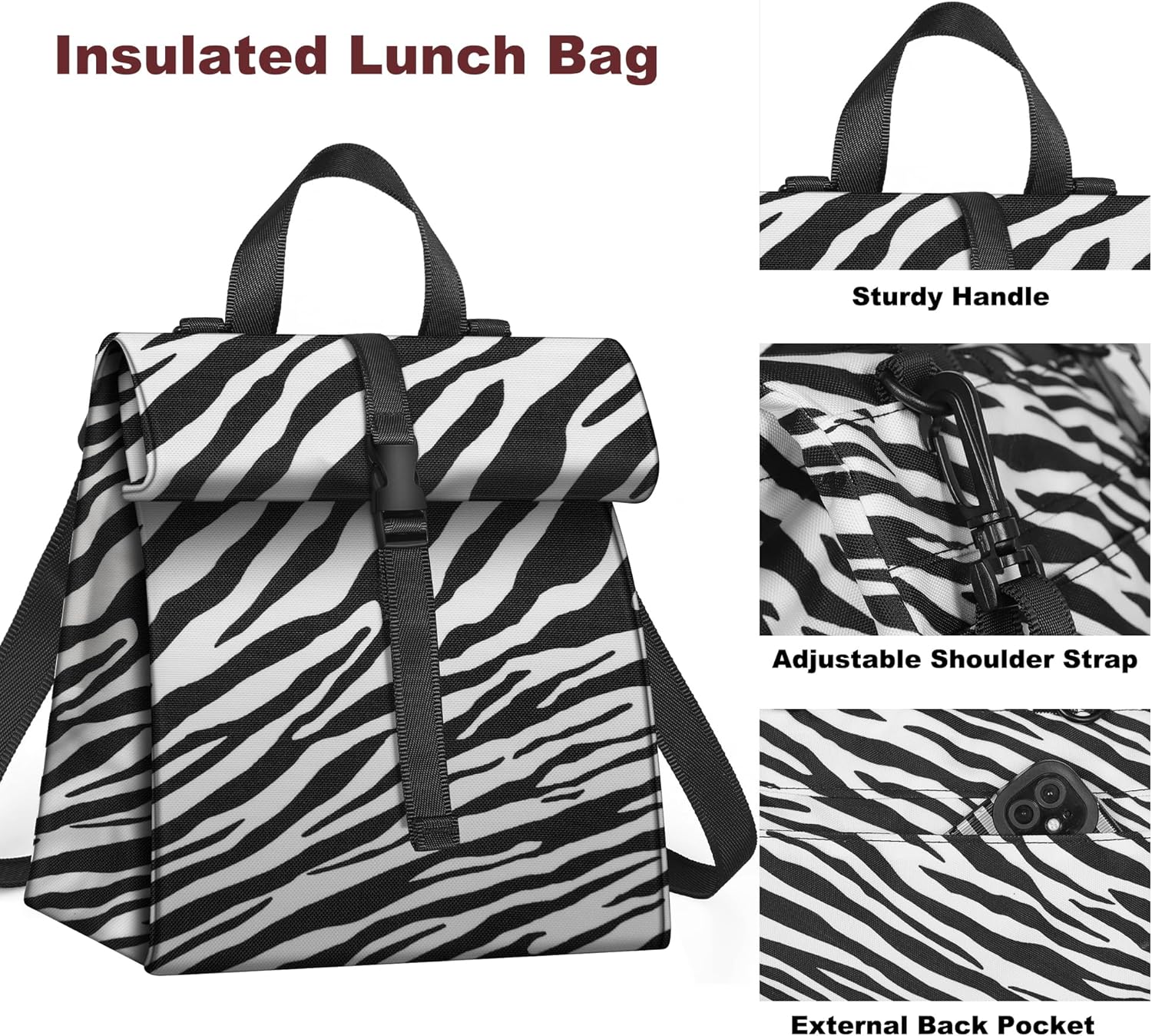 Lonchera para mujeres y hombres, lonchera plegable para adultos, bolsa de almuerzo aislada para oficina, trabajo, picnic con correa para el hombro,