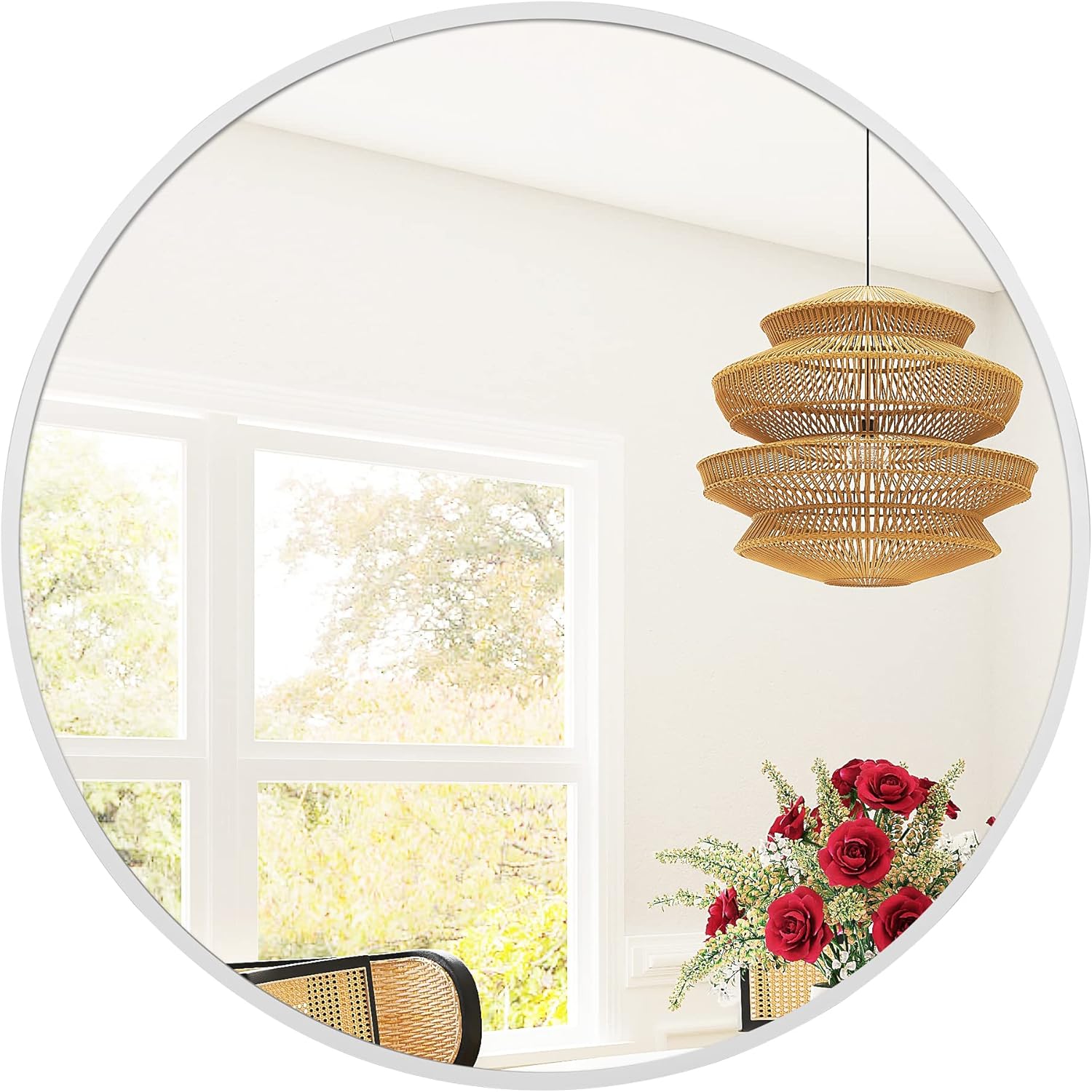 Golden State Art, Espejo redondo blanco de 28 pulgadas, espejo de pared circular para baño, sala de estar, dormitorio, decoración de pared, tocador