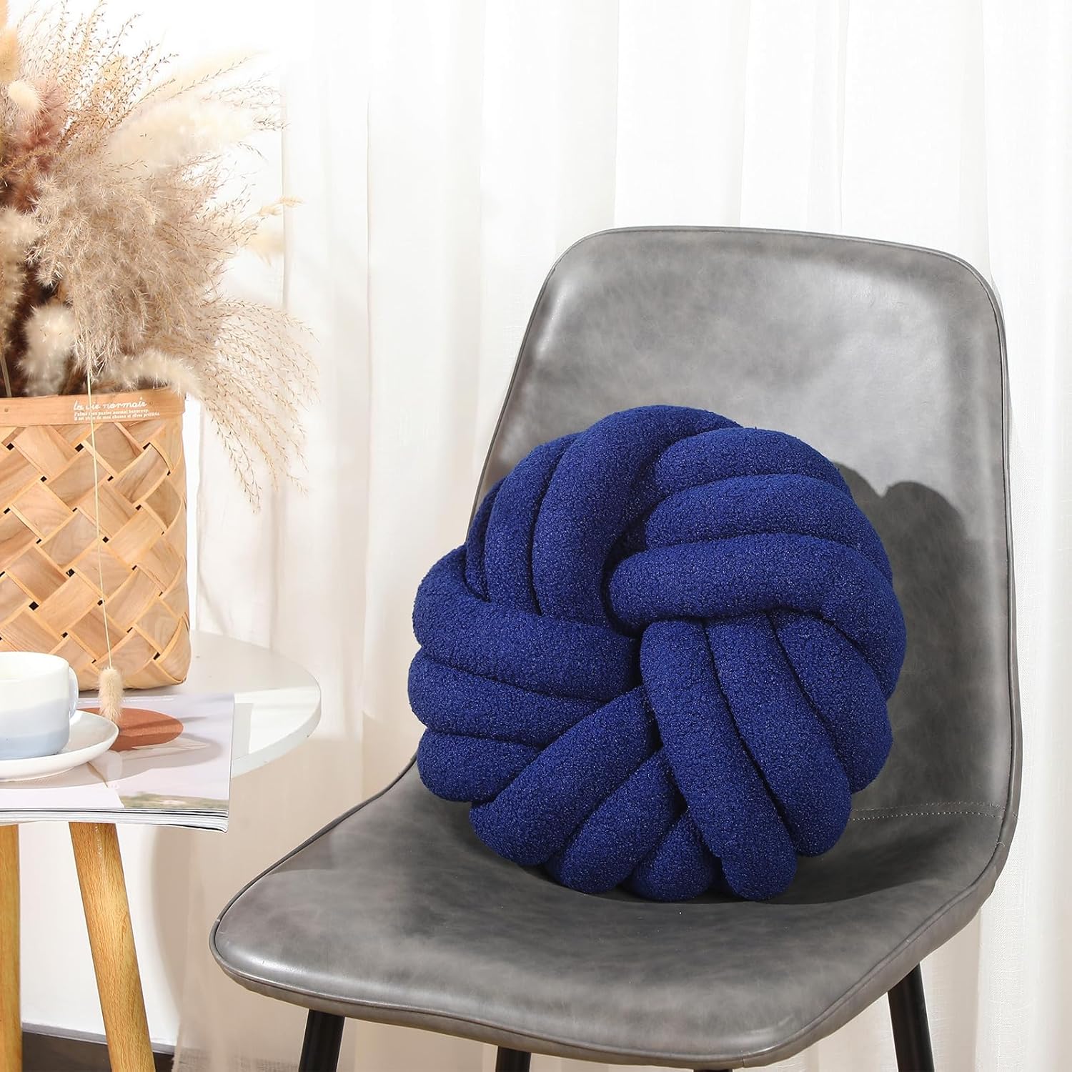 2 almohadas de nudo de 14 x 14 pulgadas, almohada decorativa para sofá y dormitorio, almohada de felpa con nudo, cojín suave hecho a mano para silla