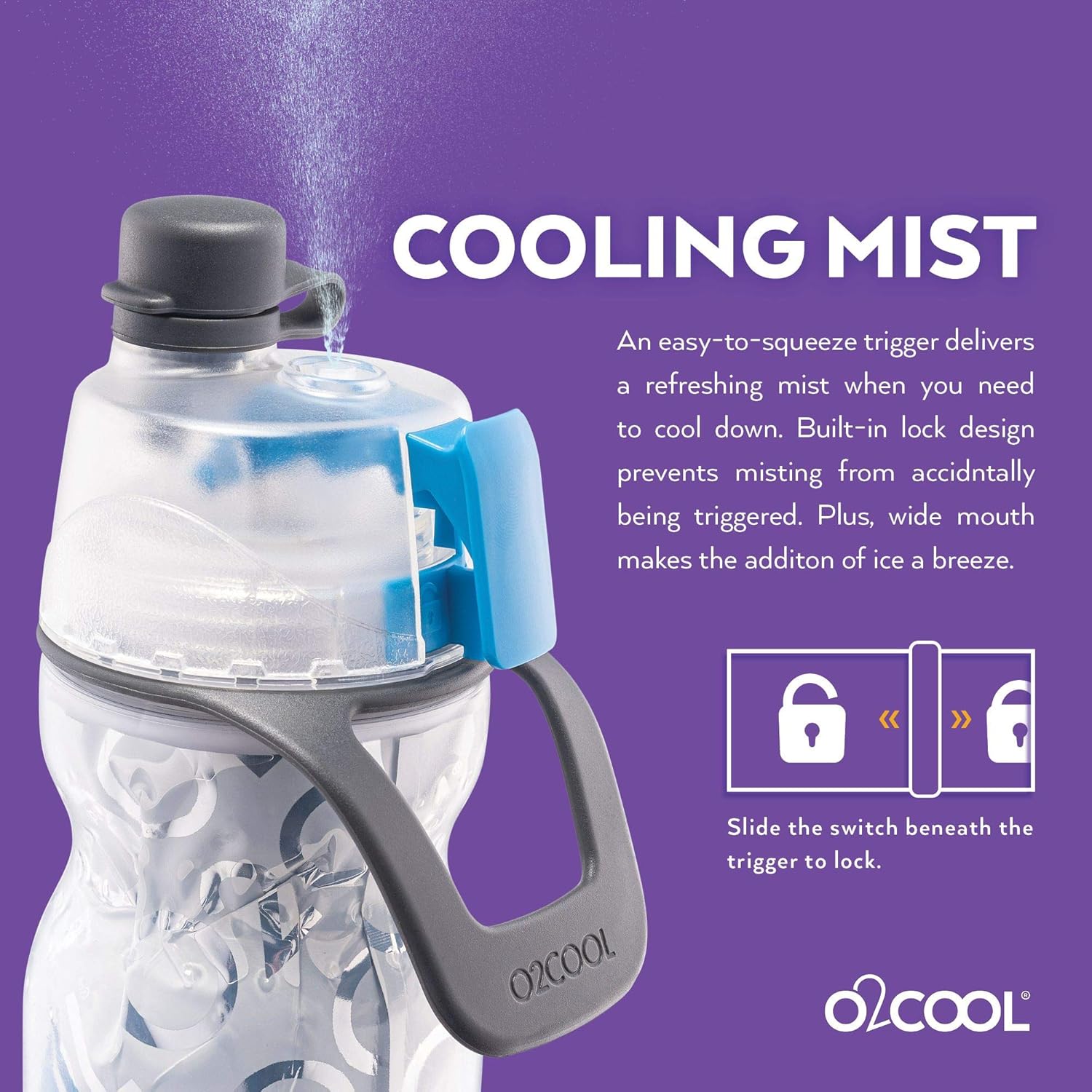 O2COOL Mist ‘N Sip – Botella de agua de nebulización 2 en 1, función de niebla y sorbo sin fugas, botella de agua deportiva con boquilla superior,