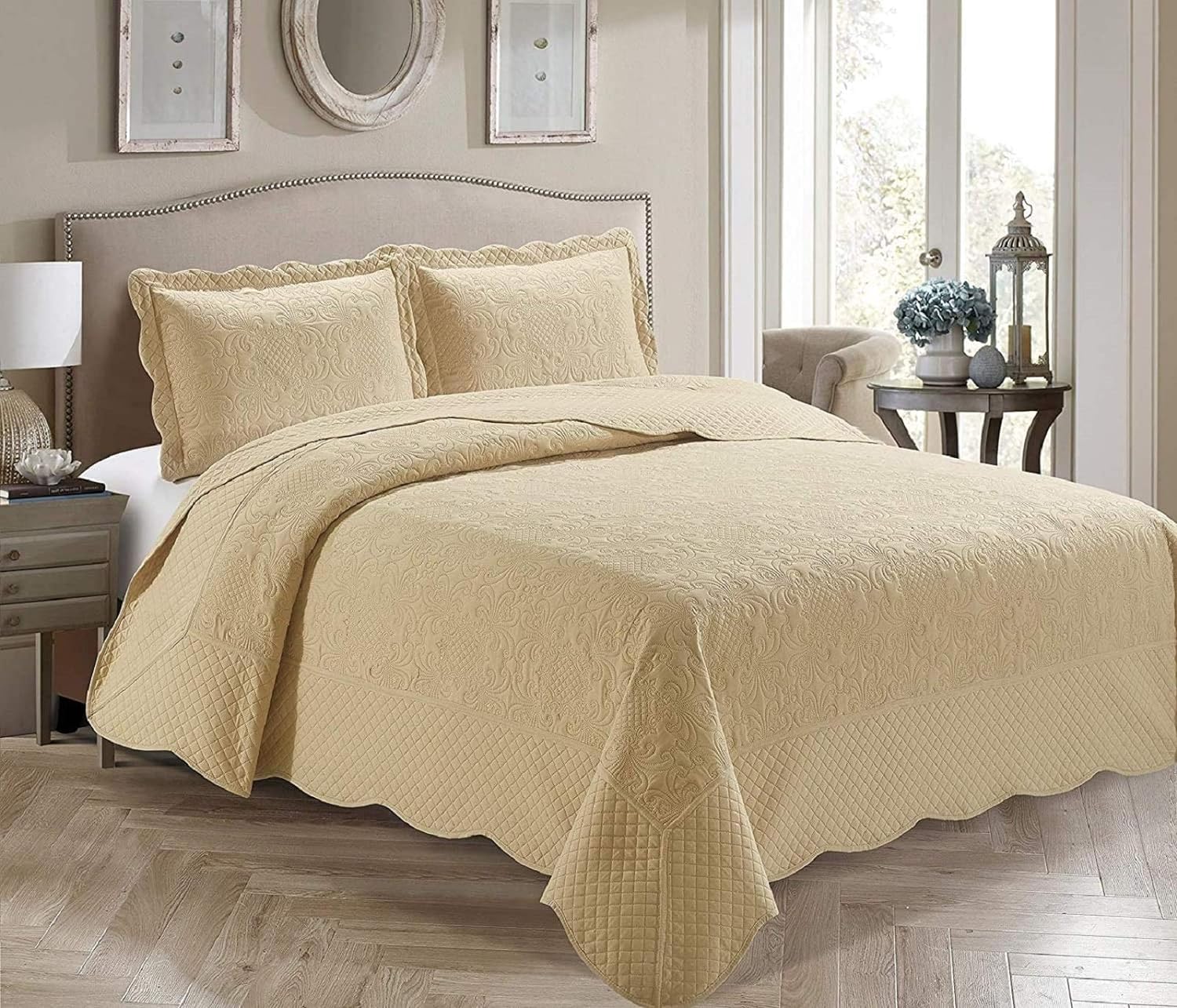 Home Collection – Colcha grande con estampado a relieve, color liso, 3 piezas