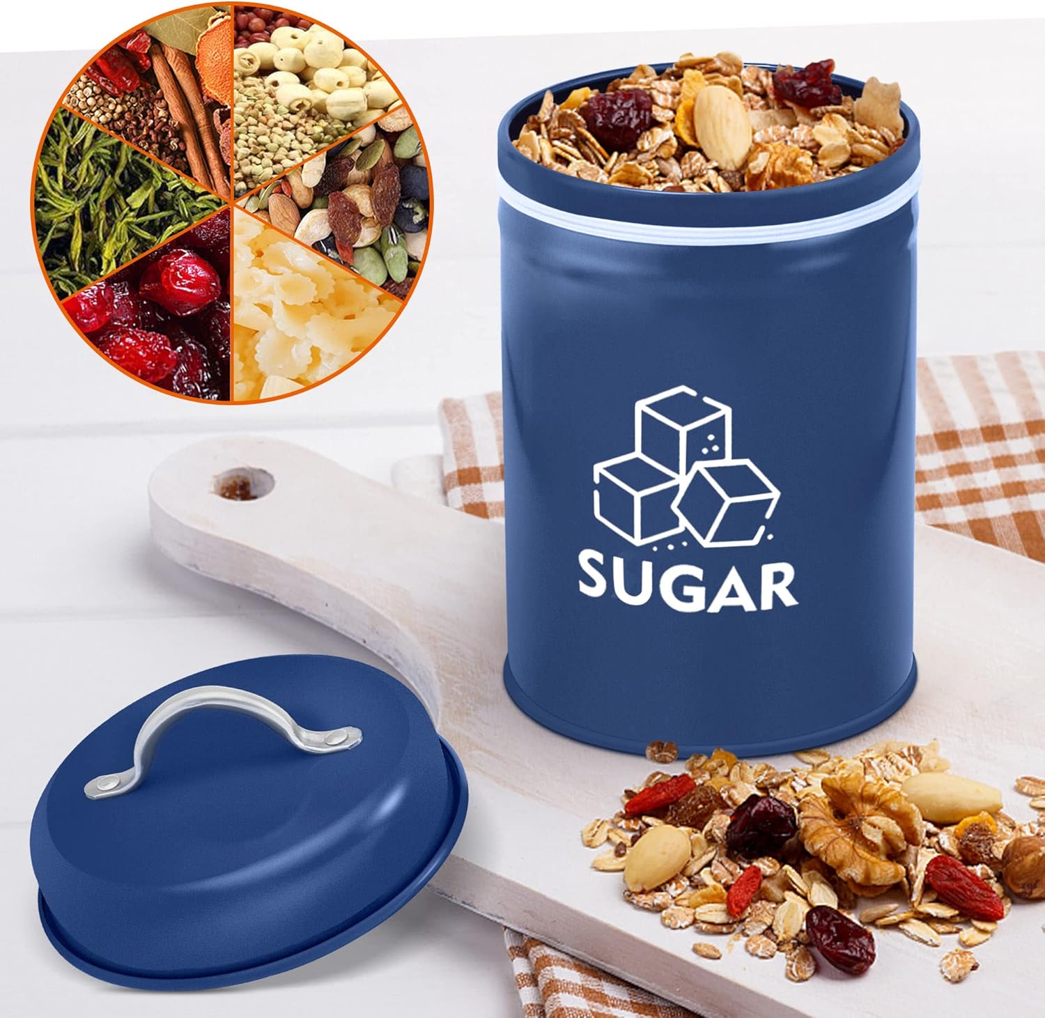 E-far Juego de recipientes para encimera de cocina, 3 piezas de metal para té, café, azúcar con tapa hermética para almacenamiento de alimentos,