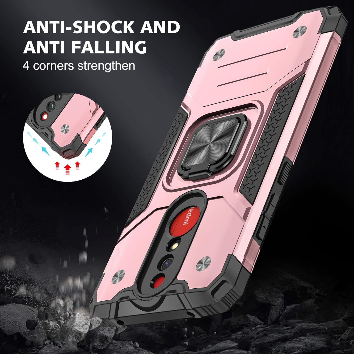 Asuwish Funda de teléfono para Xiaomi Redmi 8A Redme 8 con protector de pantalla de vidrio templado y soporte de anillo delgado híbrido protector