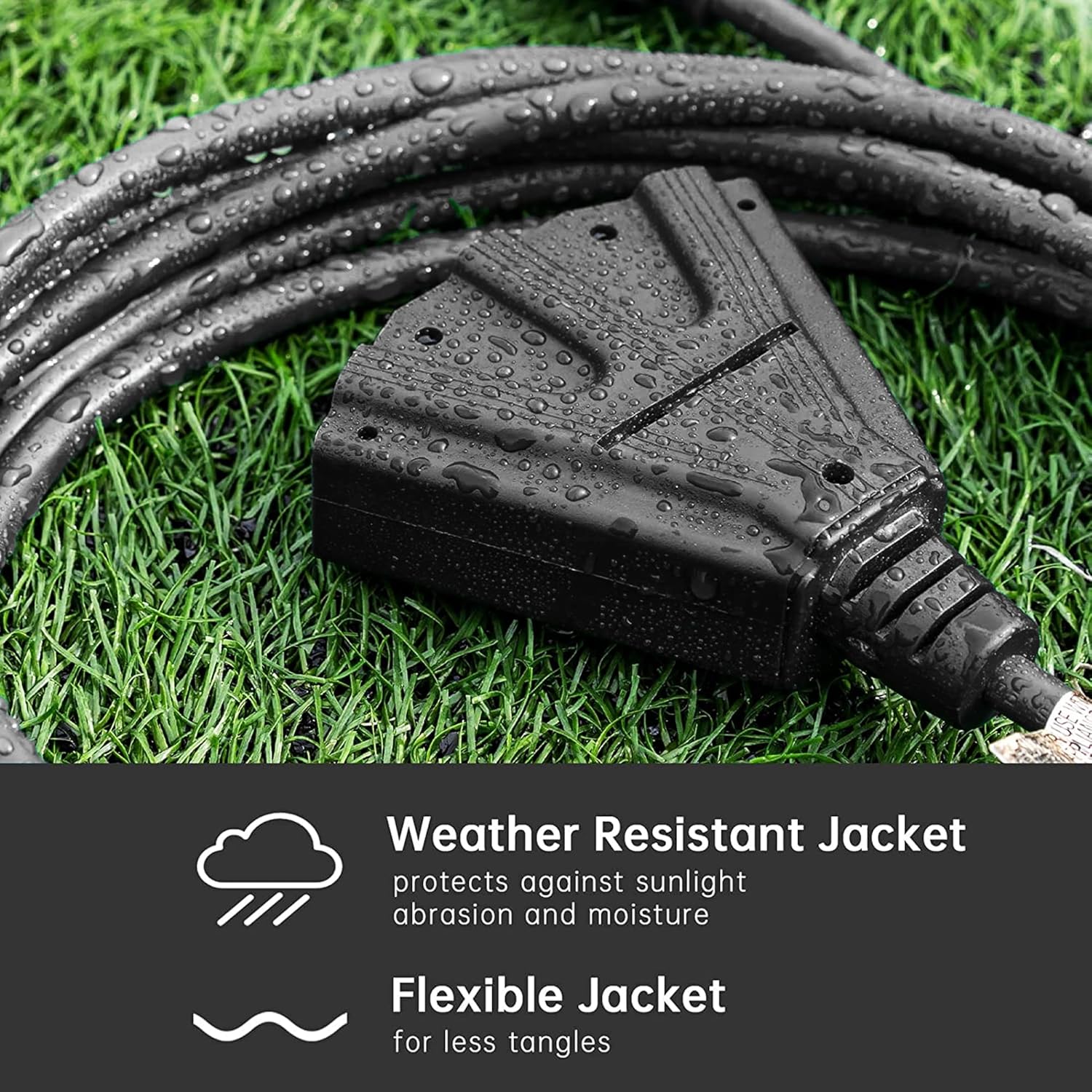 Cable de extensión para exteriores de 6 pies con 3 tomas de corriente eléctrica, cable negro duradero SJTW de 163 con enchufe a tierra de 3 clavijas