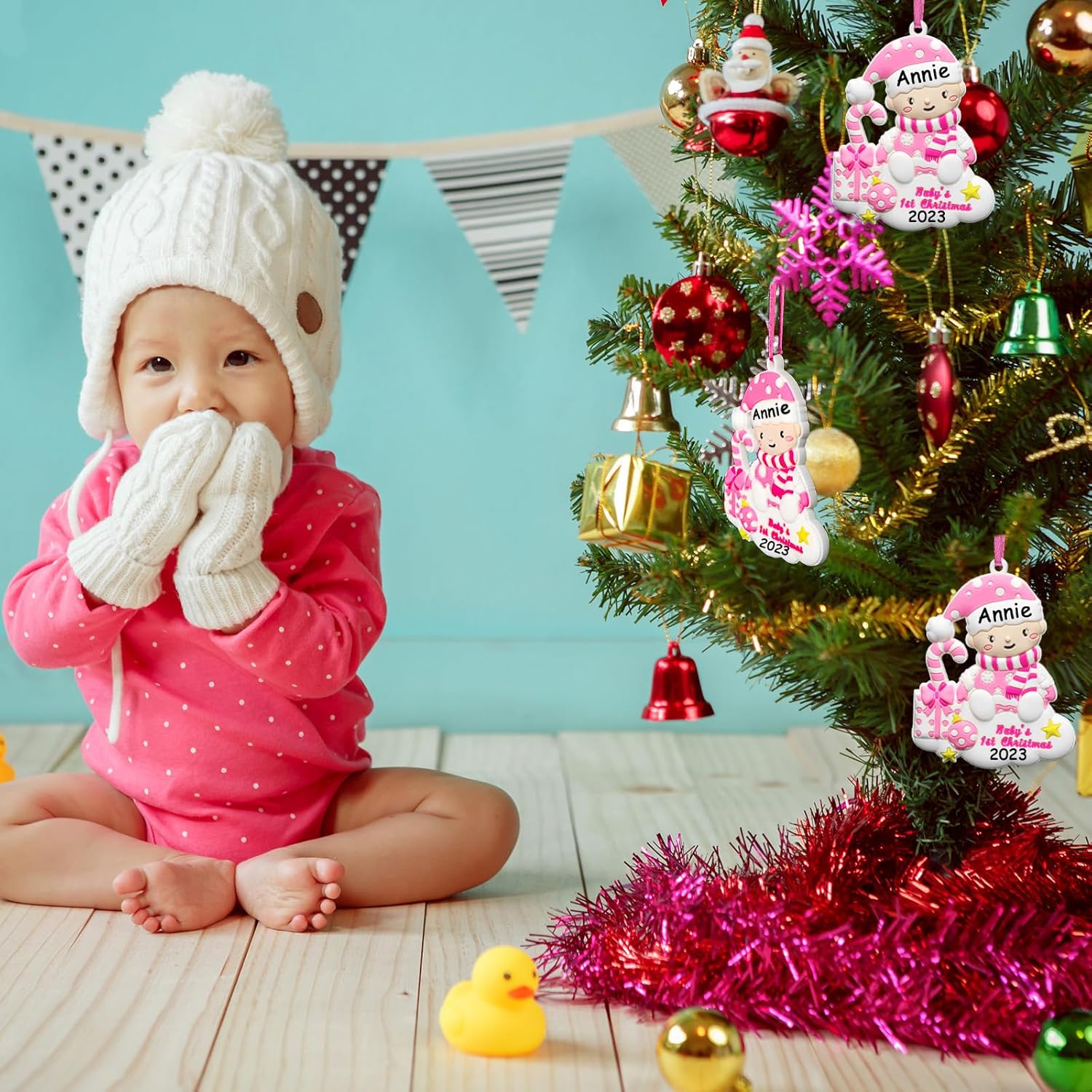 Adorno personalizado para bebé, primera Navidad, decoración para árbol de Navidad, primer recuerdo escrito a mano para recién nacido, personalizable