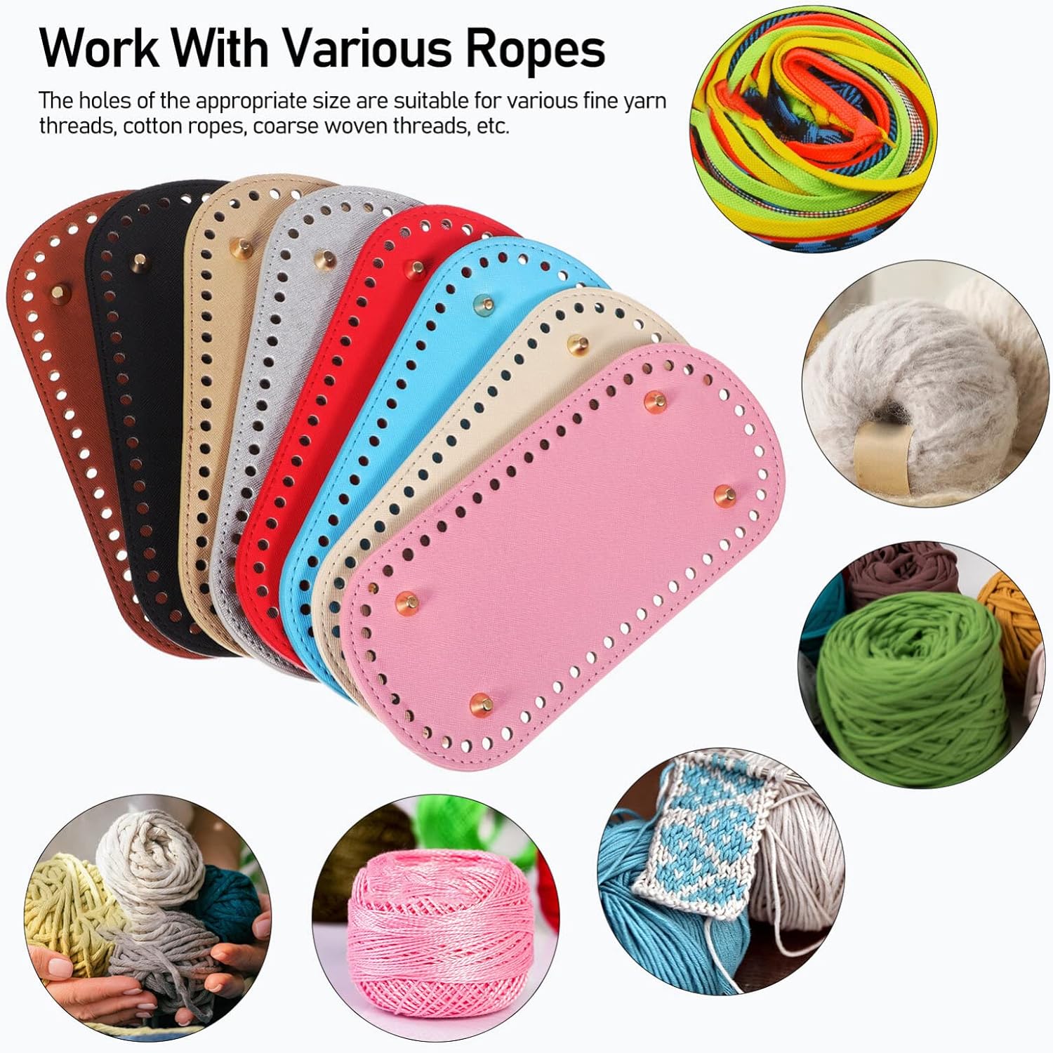 8 piezas de piel sintética, bolsa de ganchillo ovalada para tejer, para hacer manualidades, bolsa de ganchillo, bolsa de hombro y fabricación de