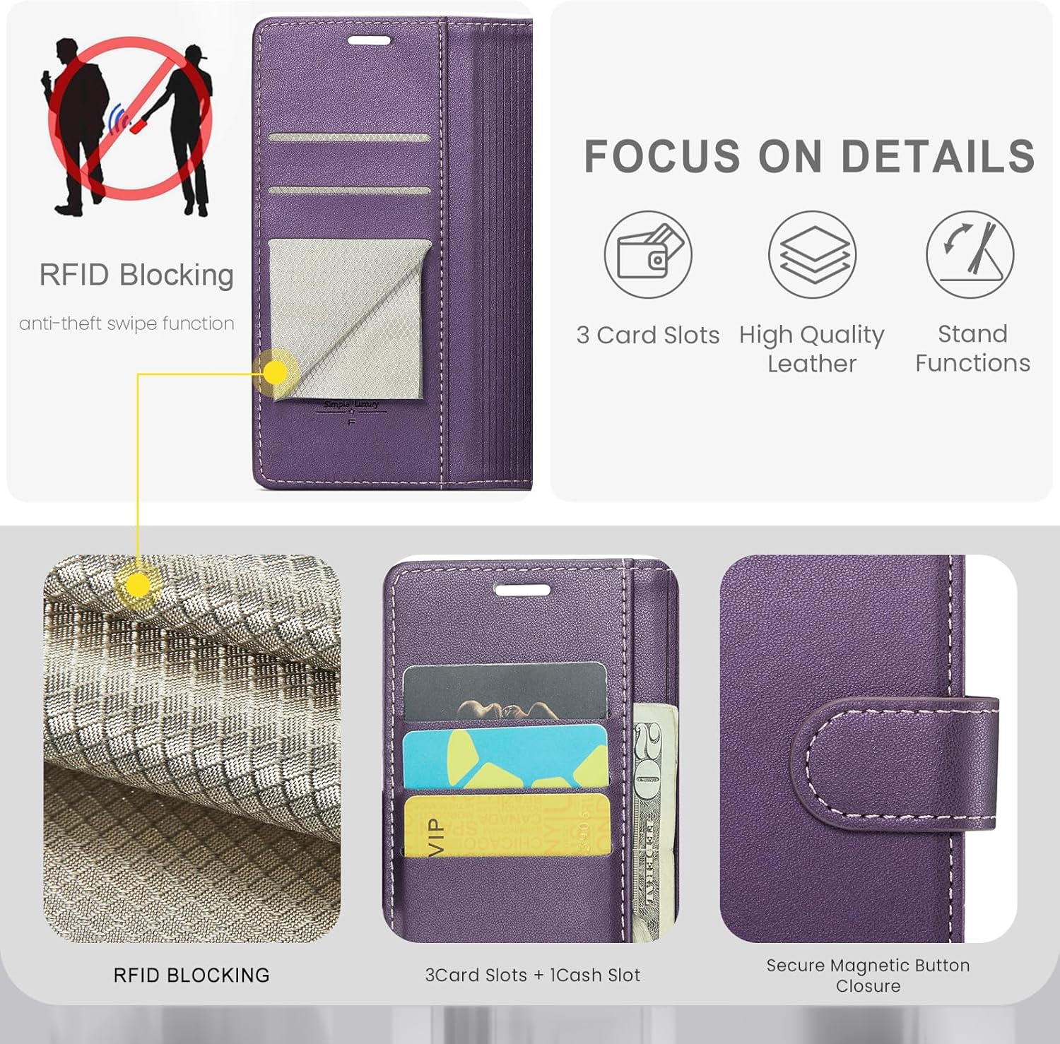 Funda tipo cartera para Samsung Galaxy S22 Ultra con bloqueo RFID, soporte para tarjeta de crédito, de piel sintética, función atril, funda