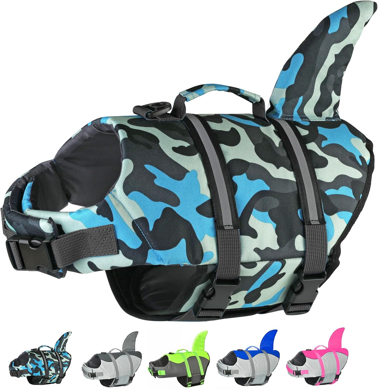 Doglay Chaleco salvavidas para perros con tiburón, chaleco salvavidas para perros para nadar en barco, chaleco salvavidas ajustable para perros con