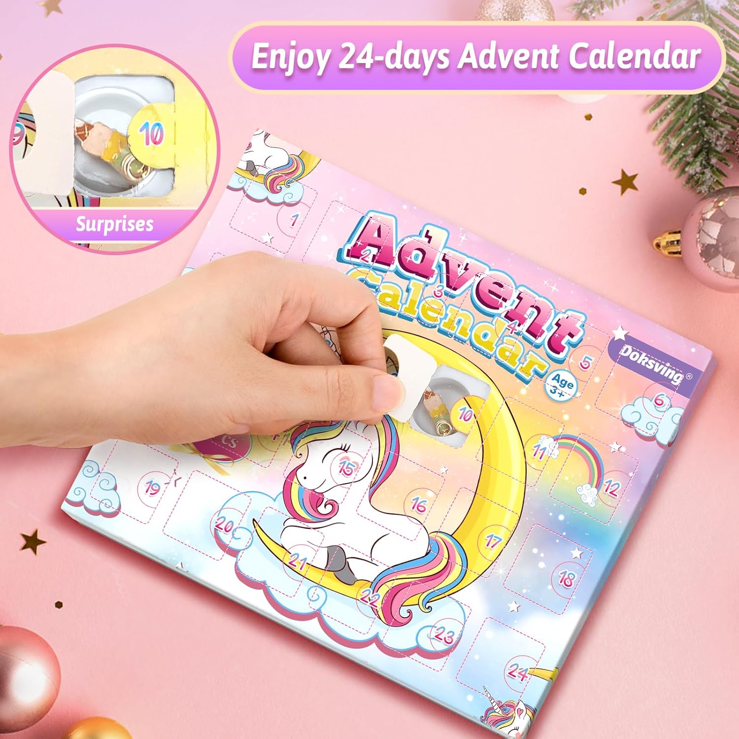 Doksving Calendario de Adviento 2023 para niñas, calendario de cuenta regresiva de Navidad de 24 días con 2 piezas de pulseras con dijes de
