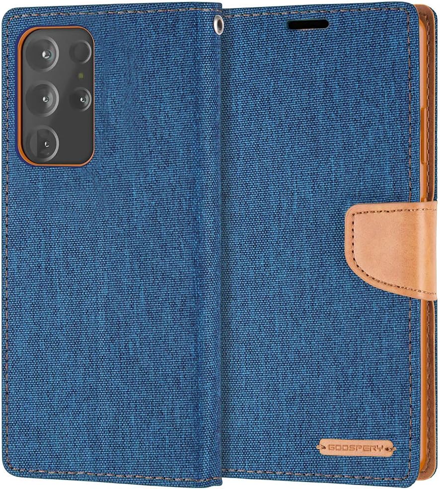 GOOSPERY Funda de lona para Galaxy S21 Ultra 0.18 oz, 3 ranuras para tarjetas, 1 bolsillo lateral, función de pie, 8 colores, protector de pantalla
