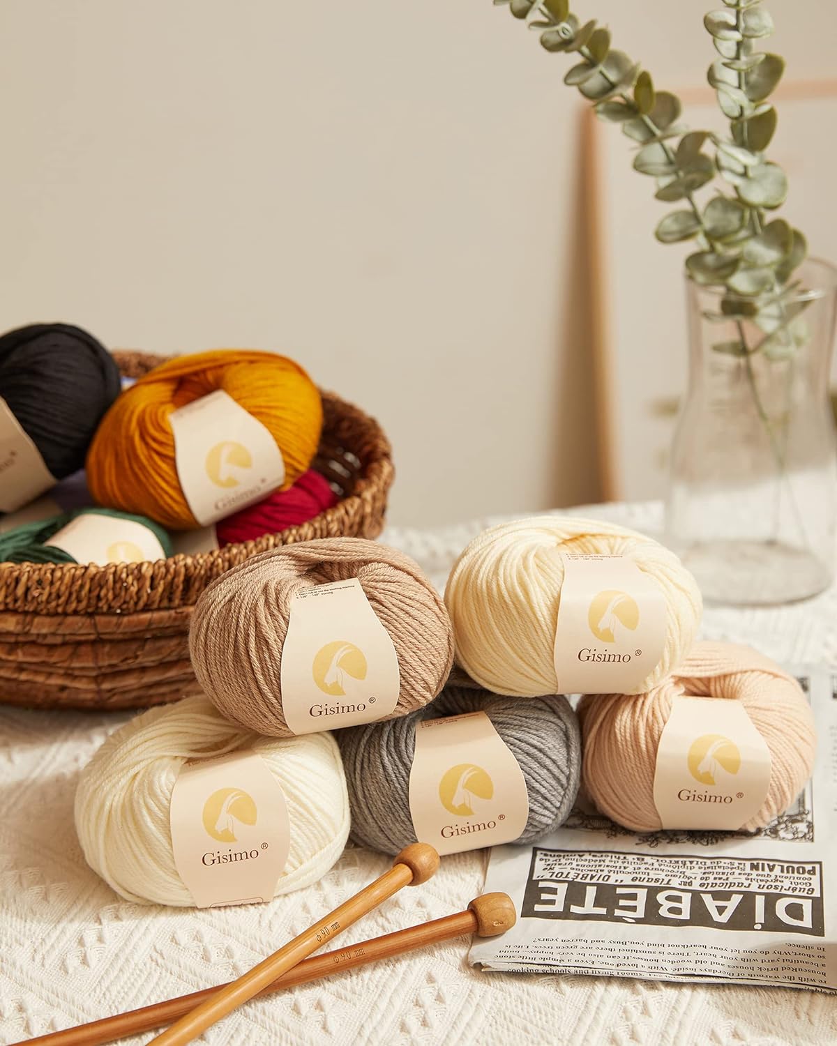 100% lana merino, hilo lujoso y suave de 6 capas para tejer a mano y ganchillo, 1.76 onzas1.76 oz, 127 yardas380.6 ft (blanco, 1 bola)