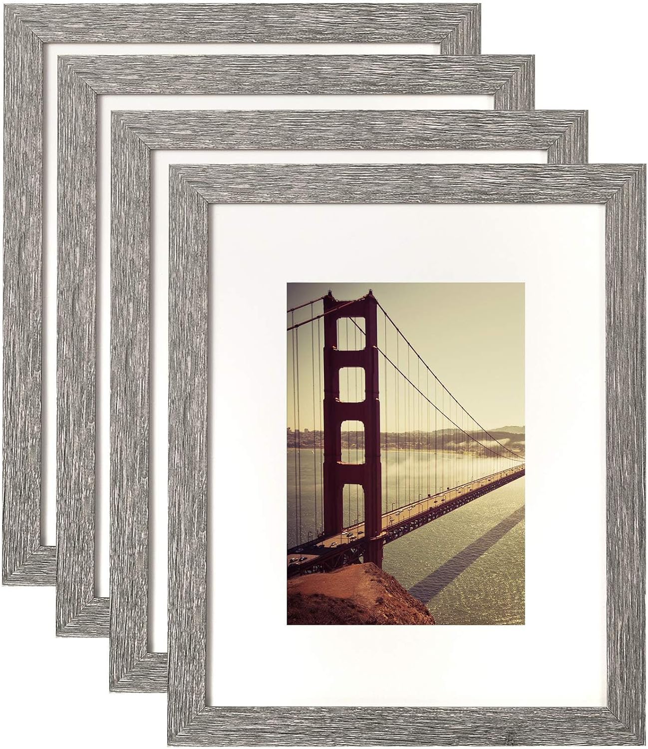 BAIJIALI Portarretratos de 8 x 10 pulgadas, patrón rústico de madera gris con plexiglás HD, muestra fotos de 5 x 7 pulgadas con paspartú o de 8 x 10