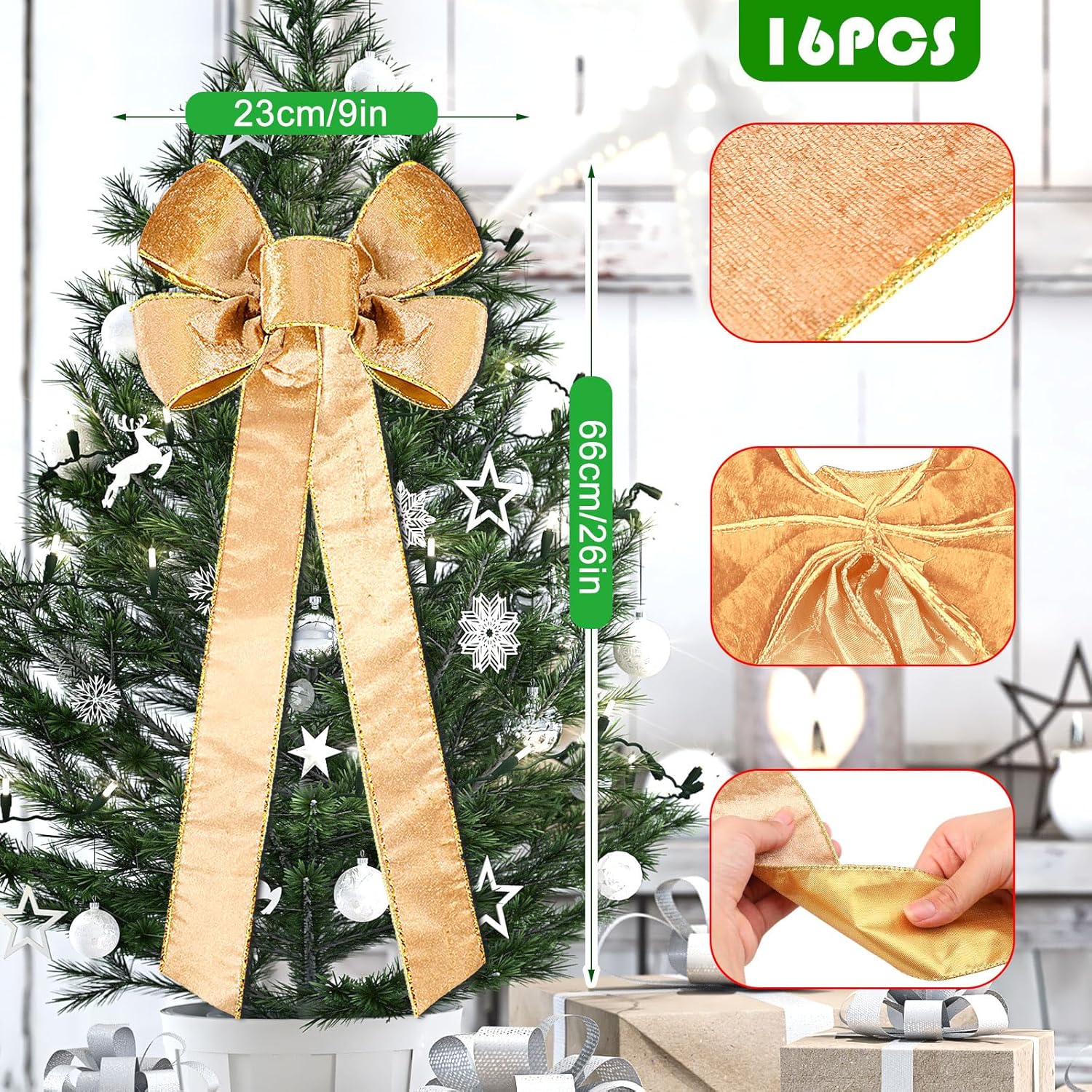 16 lazos decorativos de Navidad, corona de Navidad, lazo grande para decoración de árbol de corona, guirnalda de invierno, decoración de fiesta de