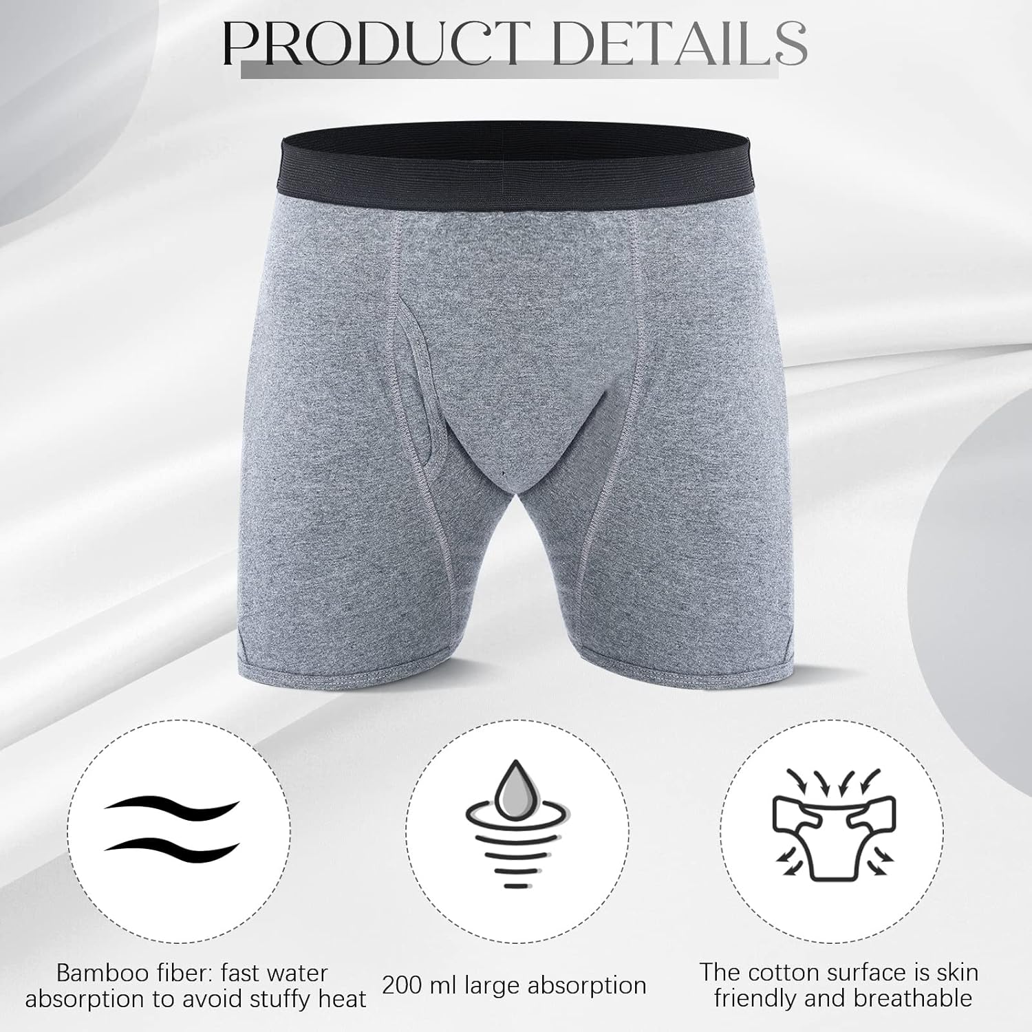 Ropa interior para incontinencia de 6 piezas para hombre, de absorción, lavable, a prueba de fugas, de algodón, protectora, ropa interior y ropa