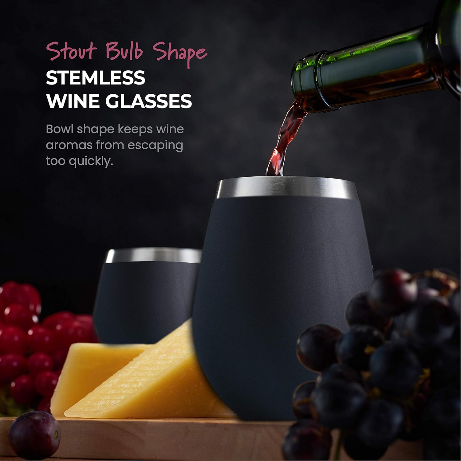 Vasos de vino irrompibles de acero inoxidable, juego de 4 copas de vino de 18 onzas. Juego de copas de vino para vino rojo y blanco sin tallo de