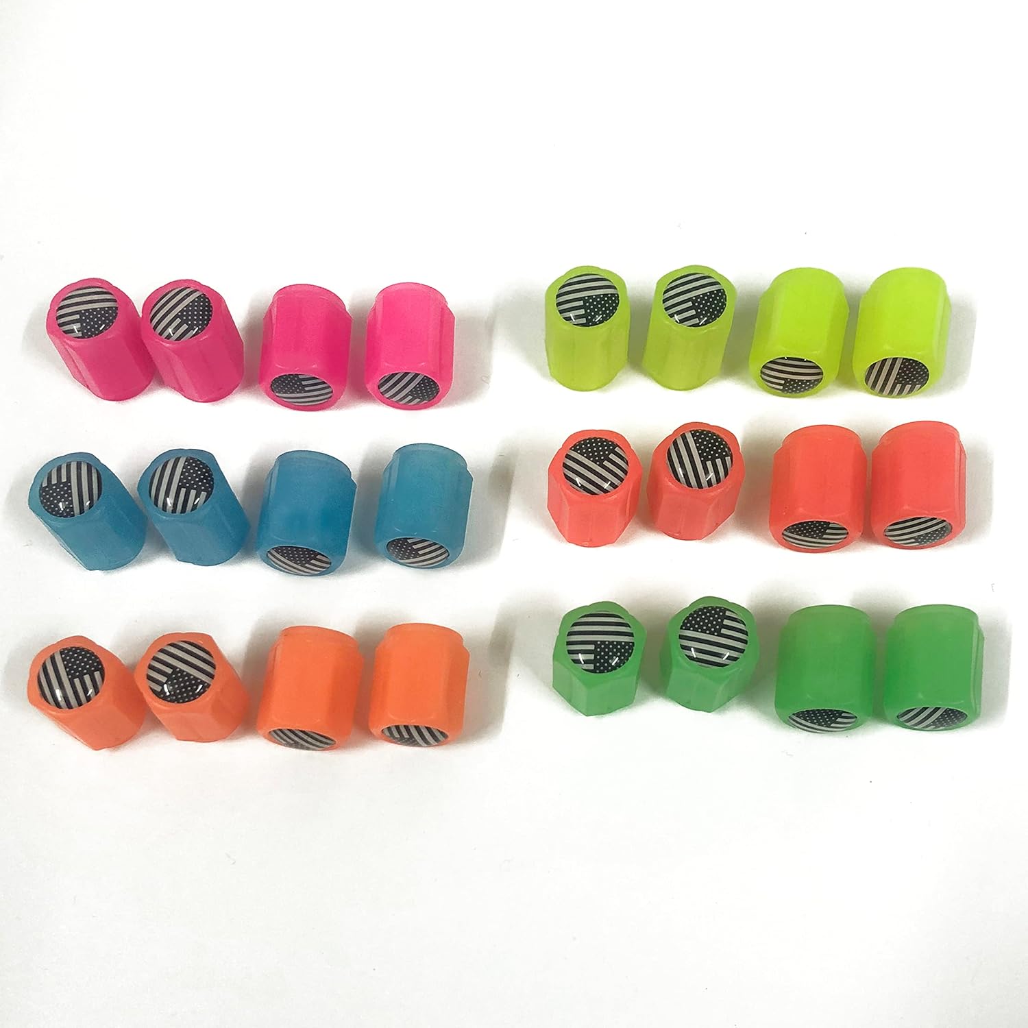 24 tapas luminosas para válvulas de neumáticos de automóvil, tapas de vástago de válvula de neumático fluorescentes para automóvil, SUV, bicicleta,