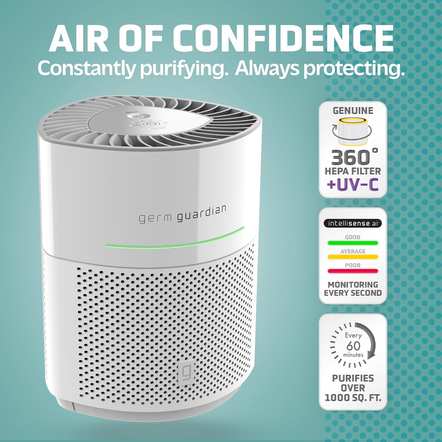 Germ Guardian AirSafe+ Purificador de aire inteligente AC3000W + GermGuardian Filter V Toxin Clear HEPA Filtro de repuesto para purificador de aire