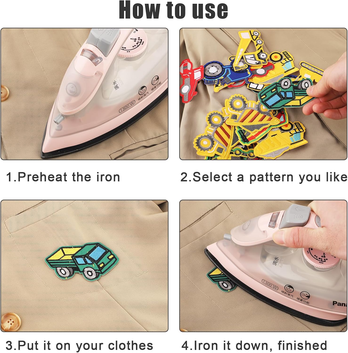 Parches de planchado de vehículos de ingeniería para ropa de niños, 9 estilos interesantes parches para planchar para ropa, vehículos de ingeniería,