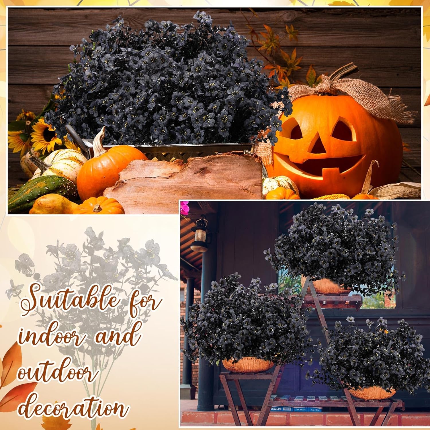 Zeyune 48 paquetes de flores artificiales para exteriores, resistentes a los rayos UV, no se decoloran, flores artificiales de otoño, plantas