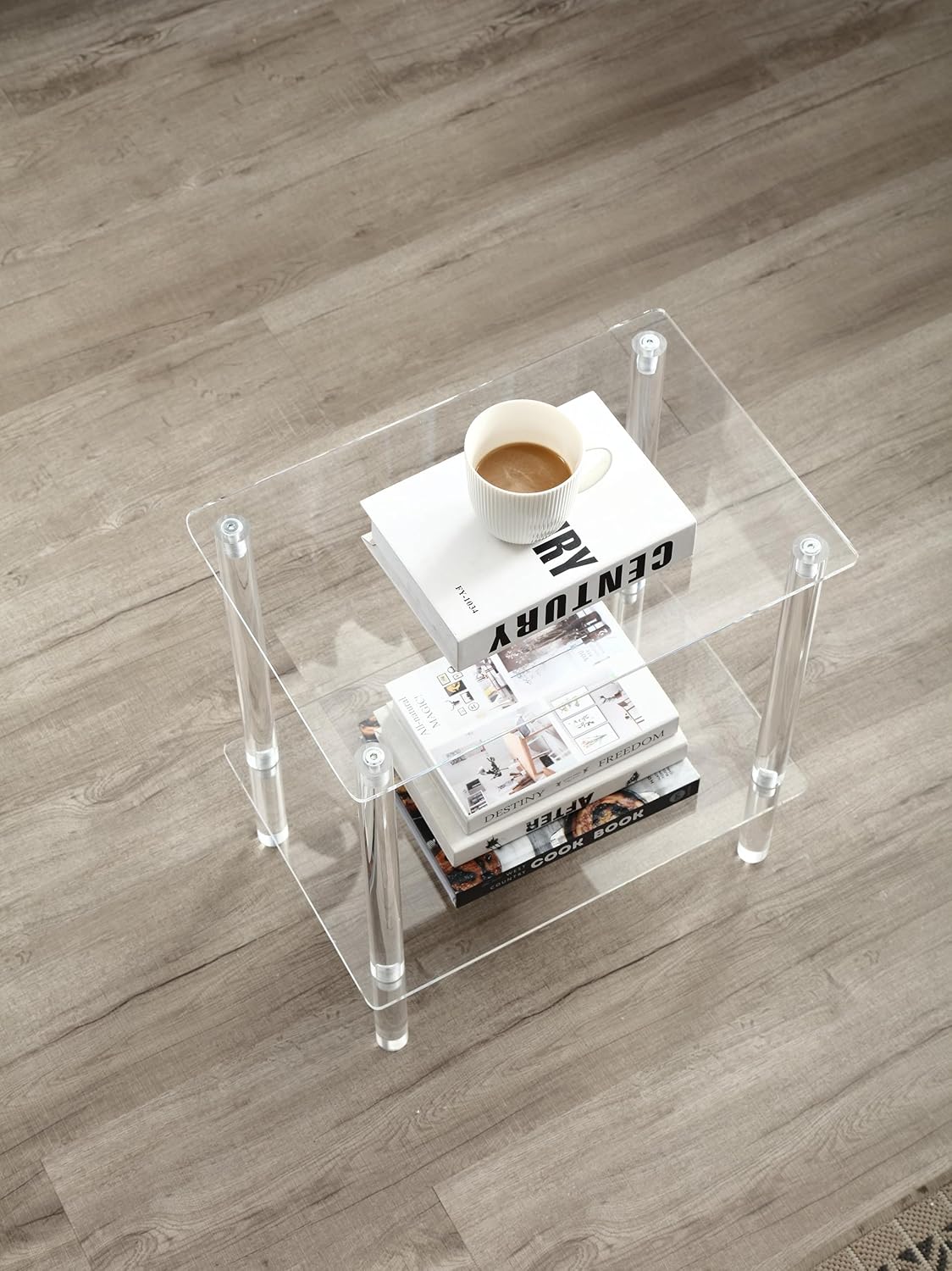 Mesa auxiliar de acrílico transparente, mesa auxiliar, diseño de 2 niveles, para sala de estar, dormitorio, 18 pulgadas de largo x 12 pulgadas de