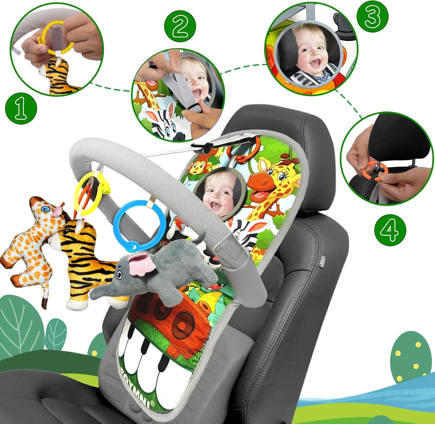 TOYMNI Juguetes de asiento de automóvil para bebés de 6 a 12 meses, juguetes de asiento de automóvil con piano de pedal musical, juguetes de viaje