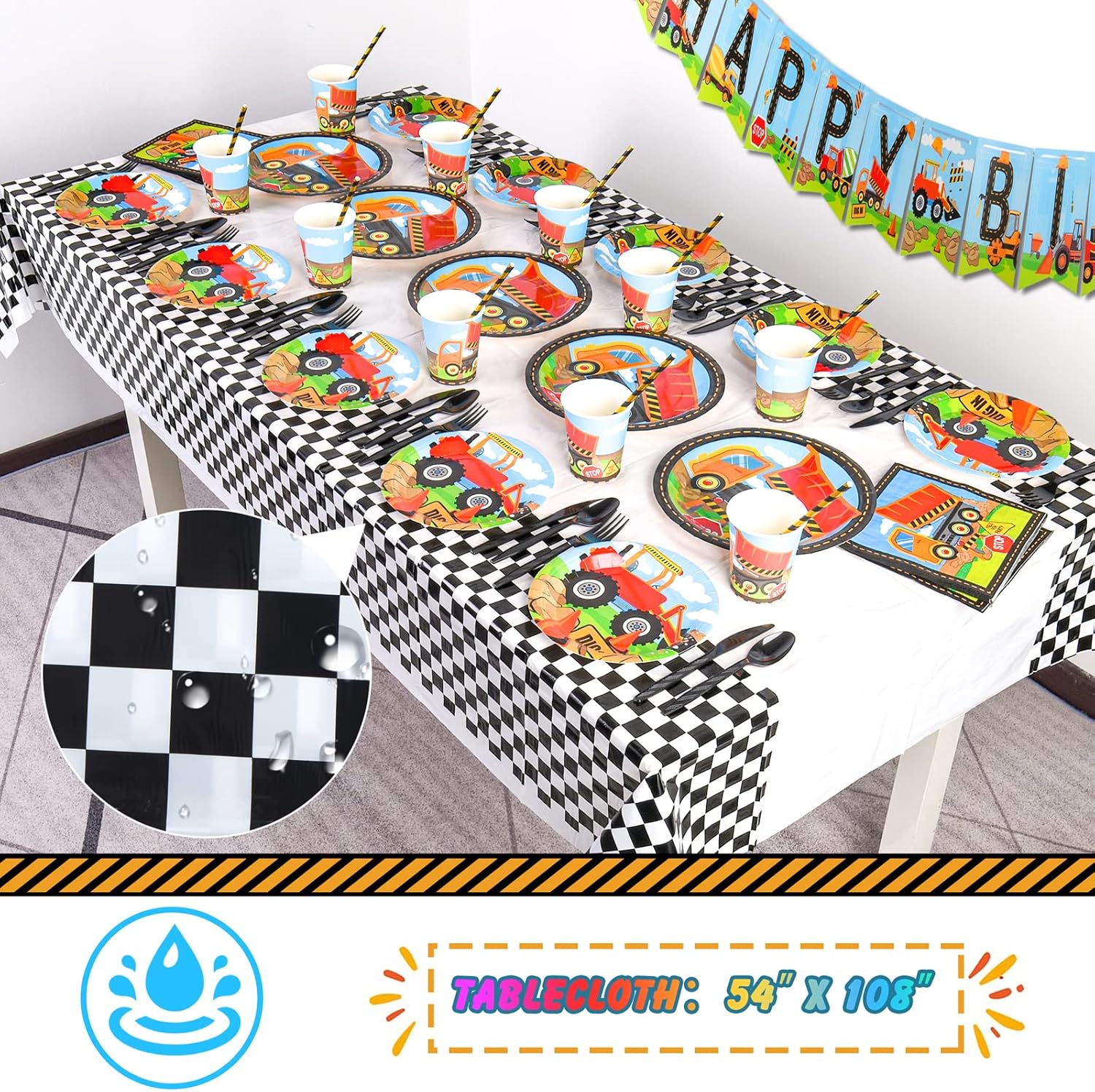 Juego de suministros para fiesta de cumpleaños de construcción, 170 piezas de decoraciones de cumpleaños de construcción para niños, incluye platos,