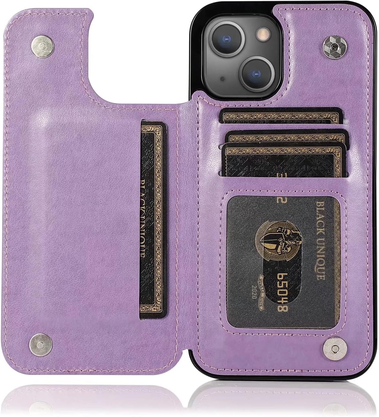 Funda compatible con iPhone 15 Plus de 6.7 pulgadas con protector de pantalla de vidrio templado y tarjetero con soporte para tarjetero, funda de