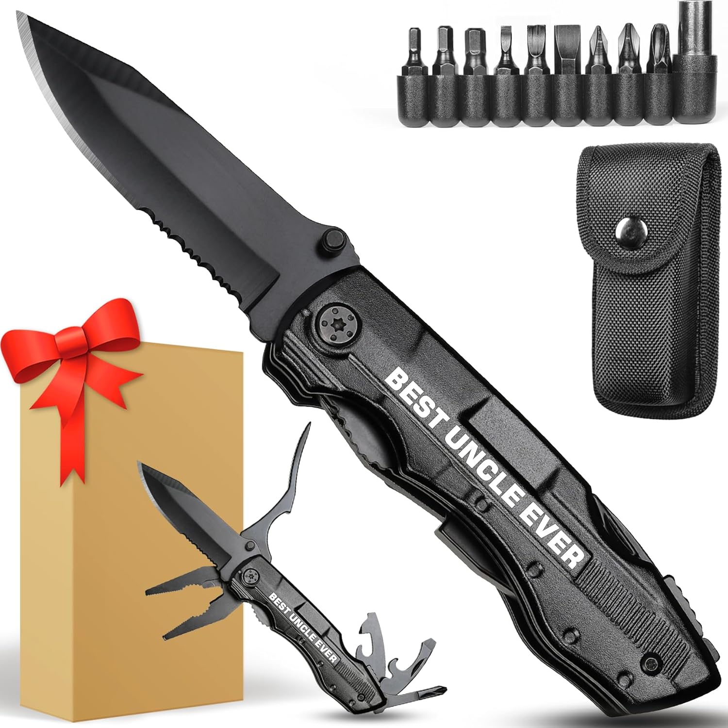 Regalos para tíos, cuchillo multiherramienta “Best Uncle Ever”, rellenos de calcetines para tío, regalos de cumpleaños para tío, regalos para el