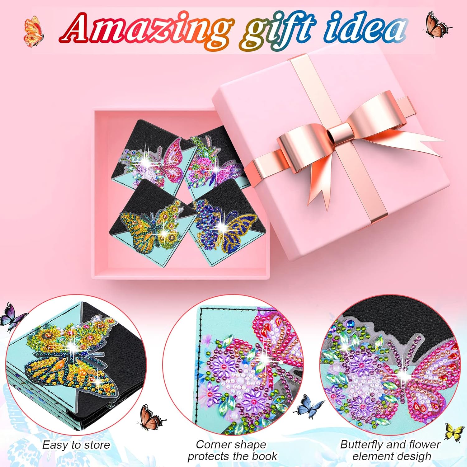 Juego de 8 marcapáginas de arte de diamantes con diseño de mariposas, para manualidades, para niños, adultos, amantes de los libros, graduación,