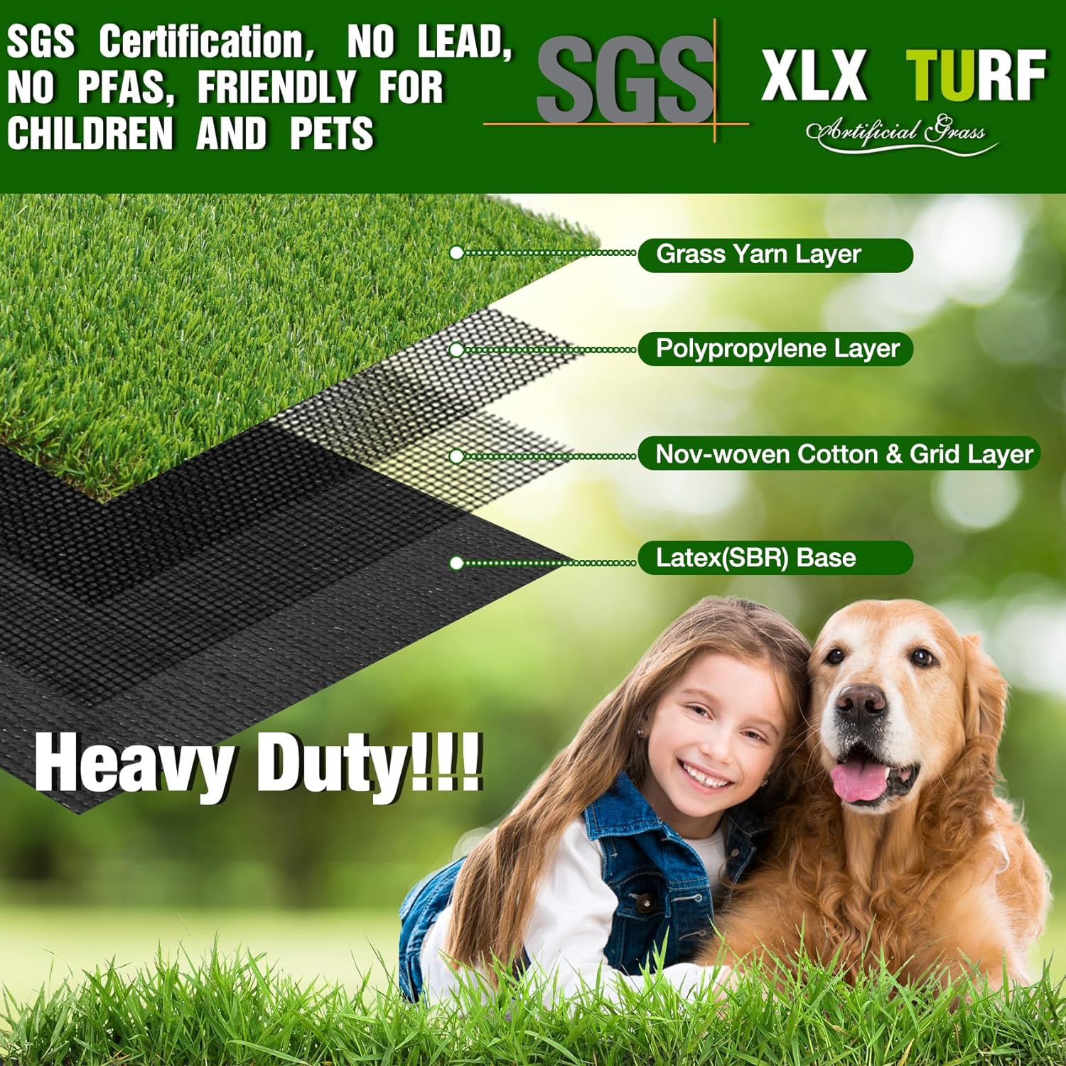 XLX TURF – Alfombra con césped artificial, de 3 x 3 pies, tapete cuadrado para interiores y exteriores, para mascotas, balcón, patio, jardín, paisaje