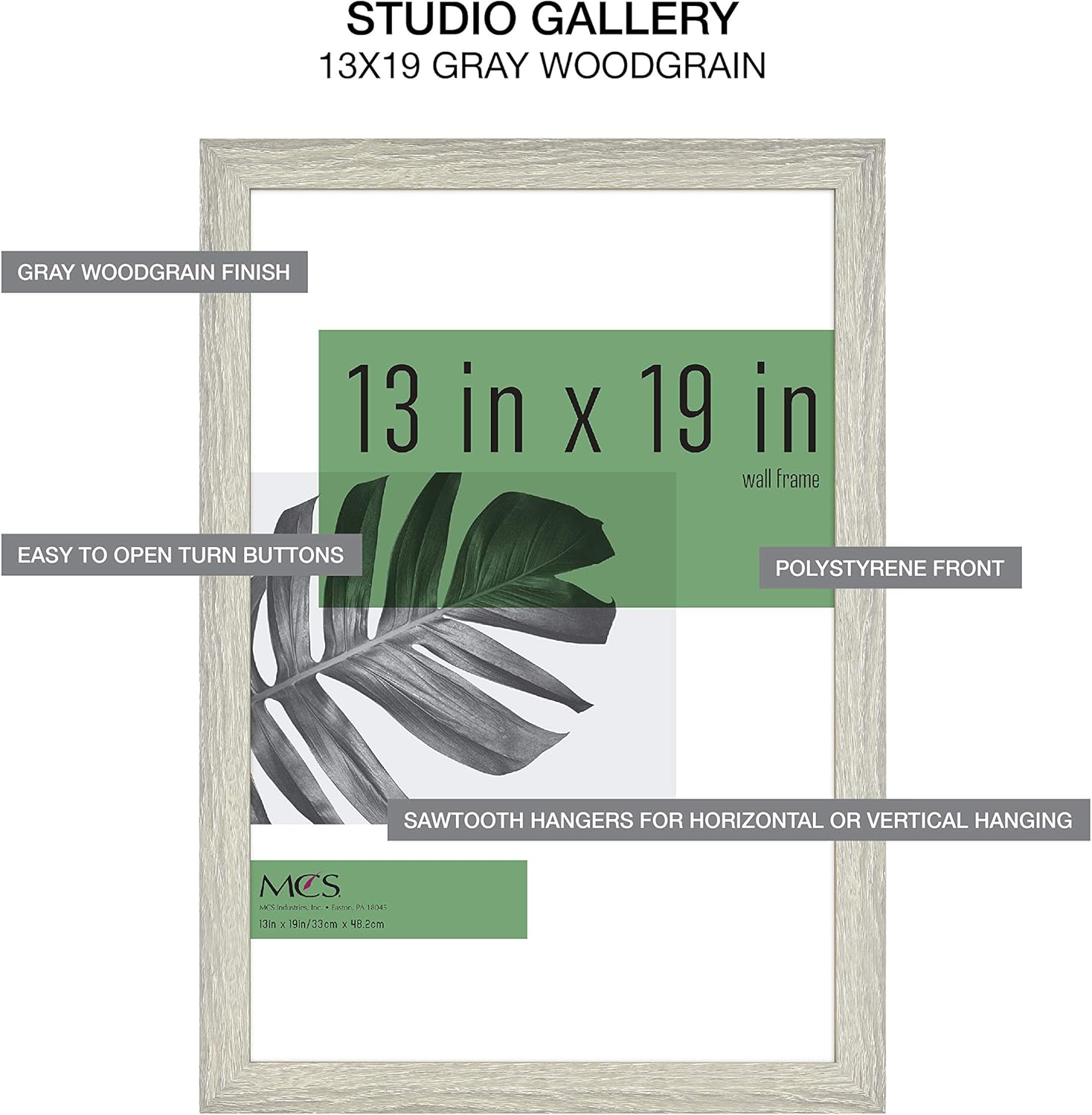 MCS Industries Studio Gallery – Marcos con textura de madera color gris de 13 x 19pulgadas  33.02 x 48.26 cm., 2 unidades