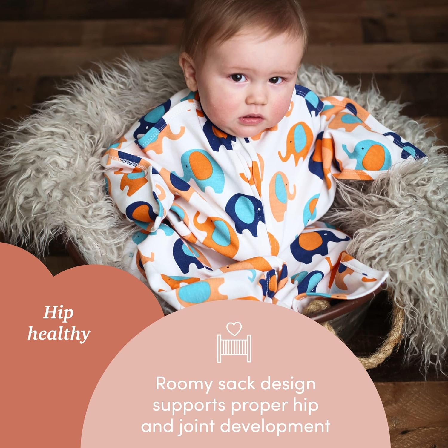 SleepingBaby Zipadee-Zip – Manta para bebé de 6 a 12 meses, manta de transición con cremallera, comodidad – Elefante azul y naranja, talla M